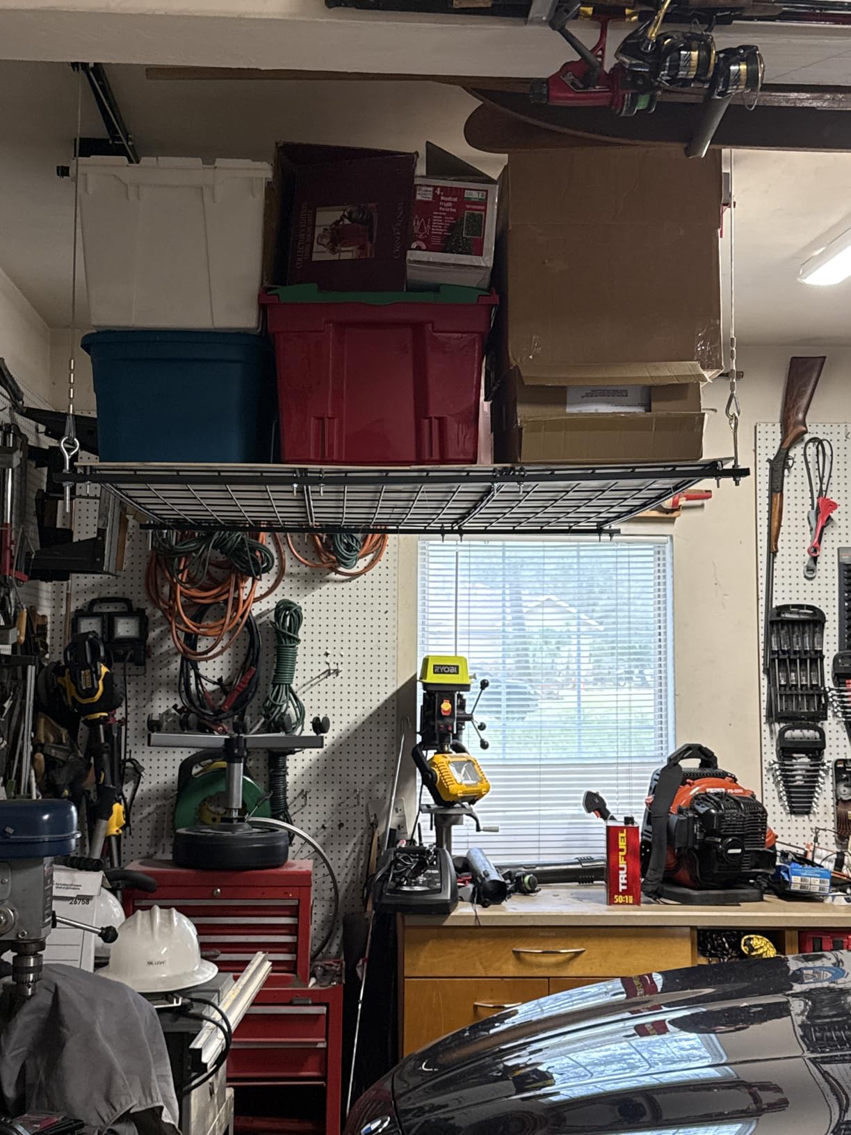 Overhead Garage Storage Lift, 4x4 Ft Ceiling Storage, Heavy-duty Ceiling Mounted Lift System,Ideal for Overhead Space, 250lbs Weight Capacity customer photo 2