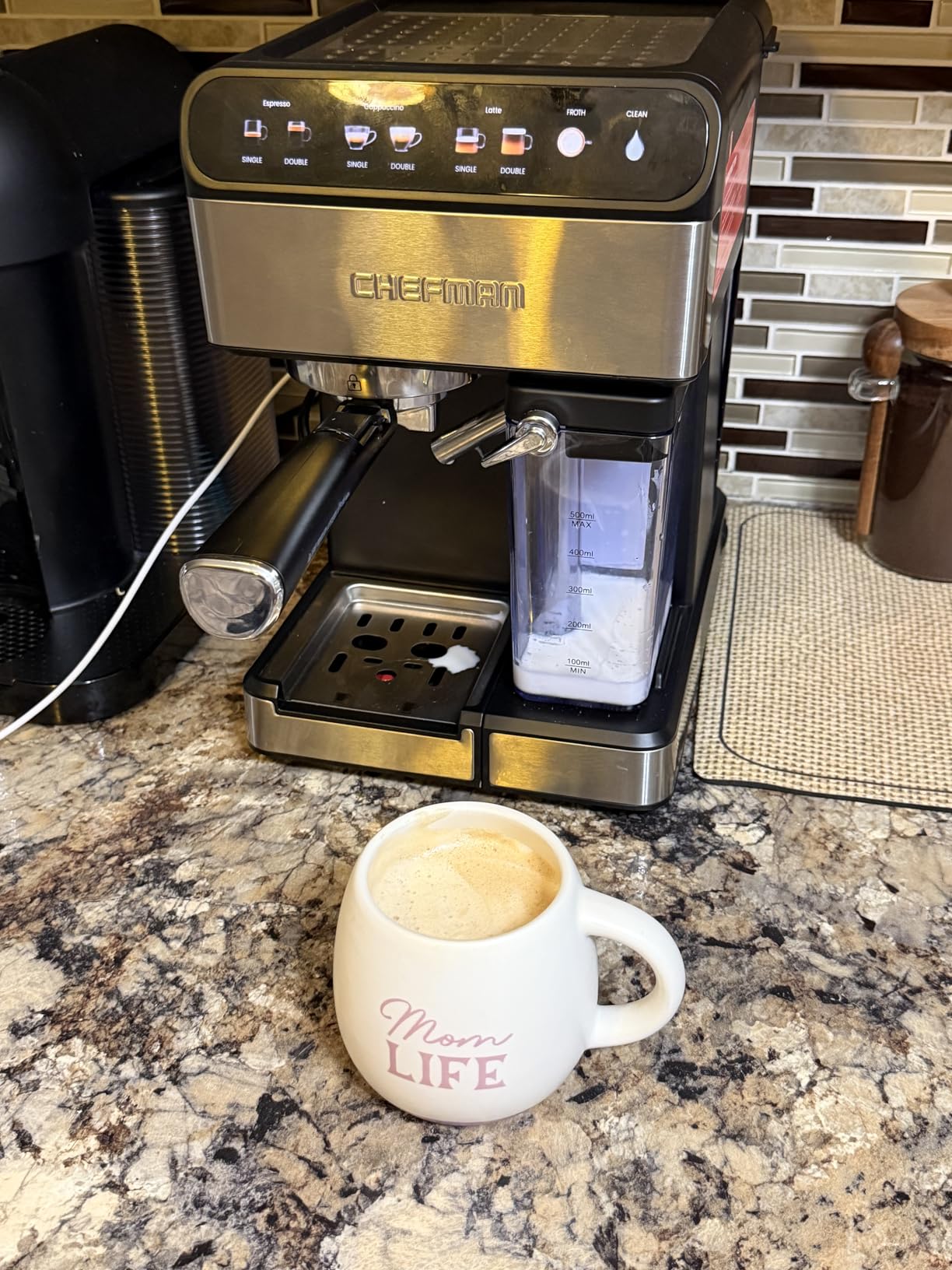 Chefman CaféMaster Pro Espresso Machine, Brew Single or Double Shots, Coffee Maker with Built-In Milk Frother for Cappuccino & Latte, XL 1.8 Liter Removable Water Reservoir - Stainless Steel customer photo 1
