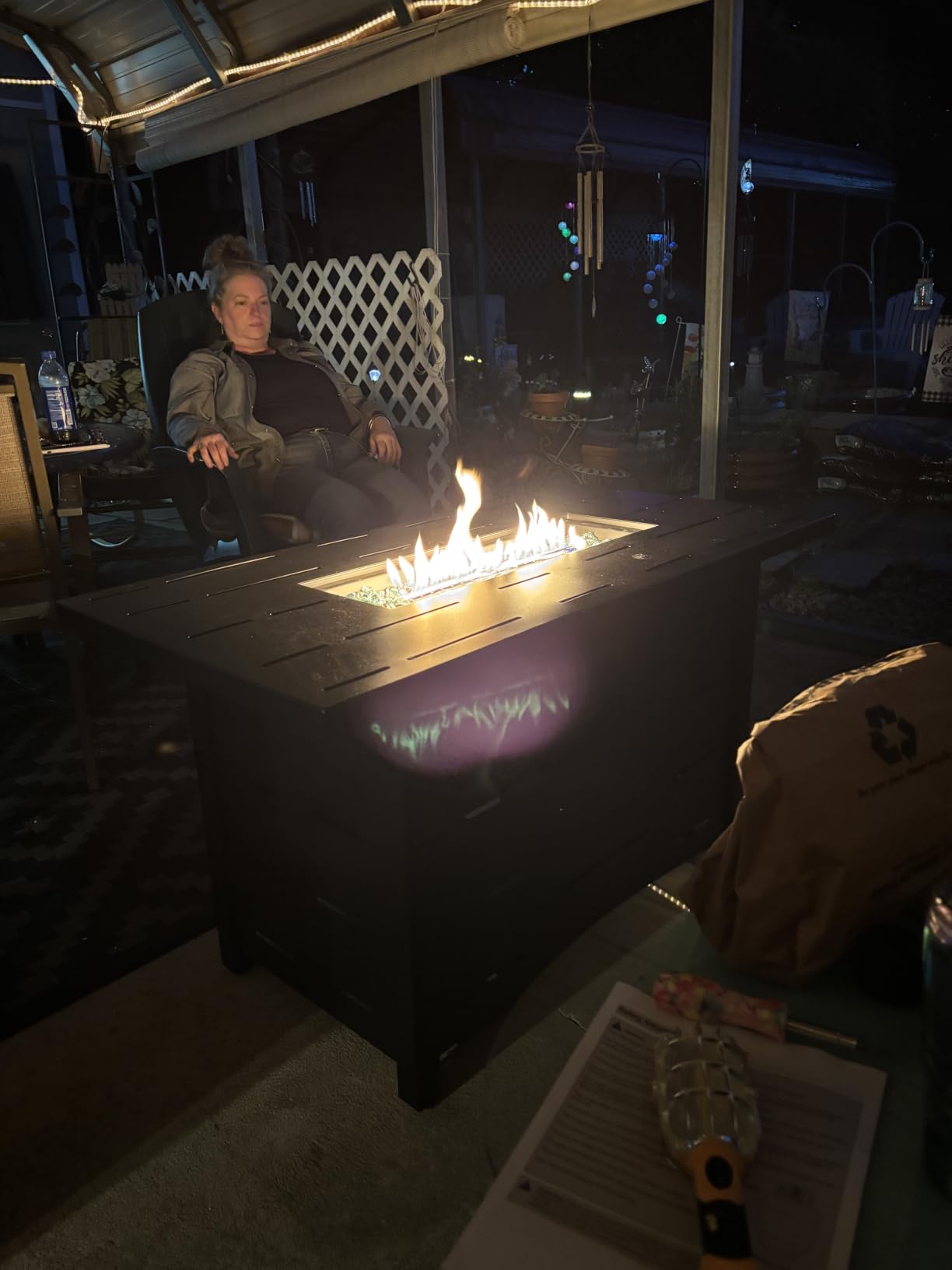 43 inch Outdoor Propane Fire Pit 50,000 BTU Gas Fire Pit Table with Lid, Waterproof Cover, Rectangle Gas Firepit Table for Garden/Patio, CSA Certification customer photo 1