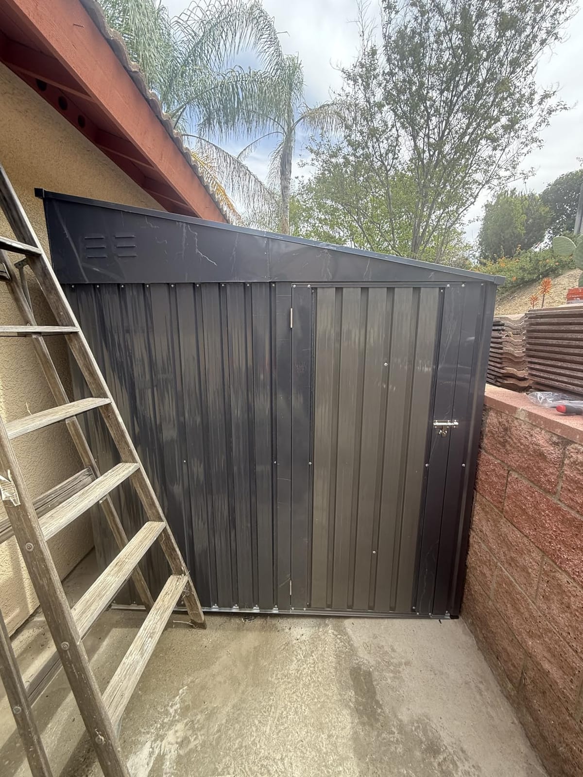 AECOJOY Shed Lean to Storage Shed, Outdoor 6' x 8' Metal Wall Side Bike Shed & Outdoor Storage, Garden Storage Cabinet for Backyard, Patio and Outdoor Use in Dark Grey customer photo 2