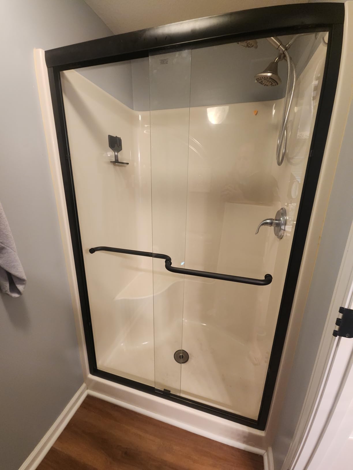 GETPRO Shower Door Double Sliding 57-60 in. W x 72 in. H Semi-Frameless Bypasss Bathroom Glass Shower Sliding Doors,1/4 inch Clear Tempered Glass Door for Walk-in Shower Matte Black customer photo 1