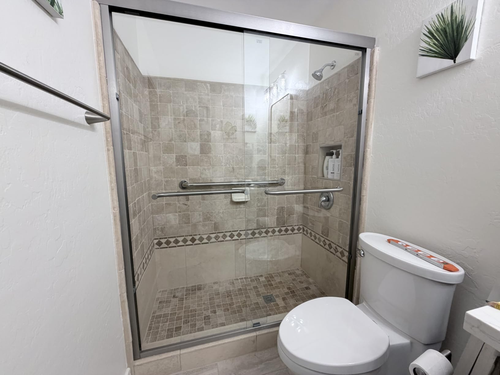 GETPRO Shower Door Sliding 44-48 in. W x 72 in. H Semi-Frameless Bypasss Double Sliding Doors for Shower,1/4 inch Clear Tempered Walk-in Shower Glass Door Brushed Nickel customer photo 2