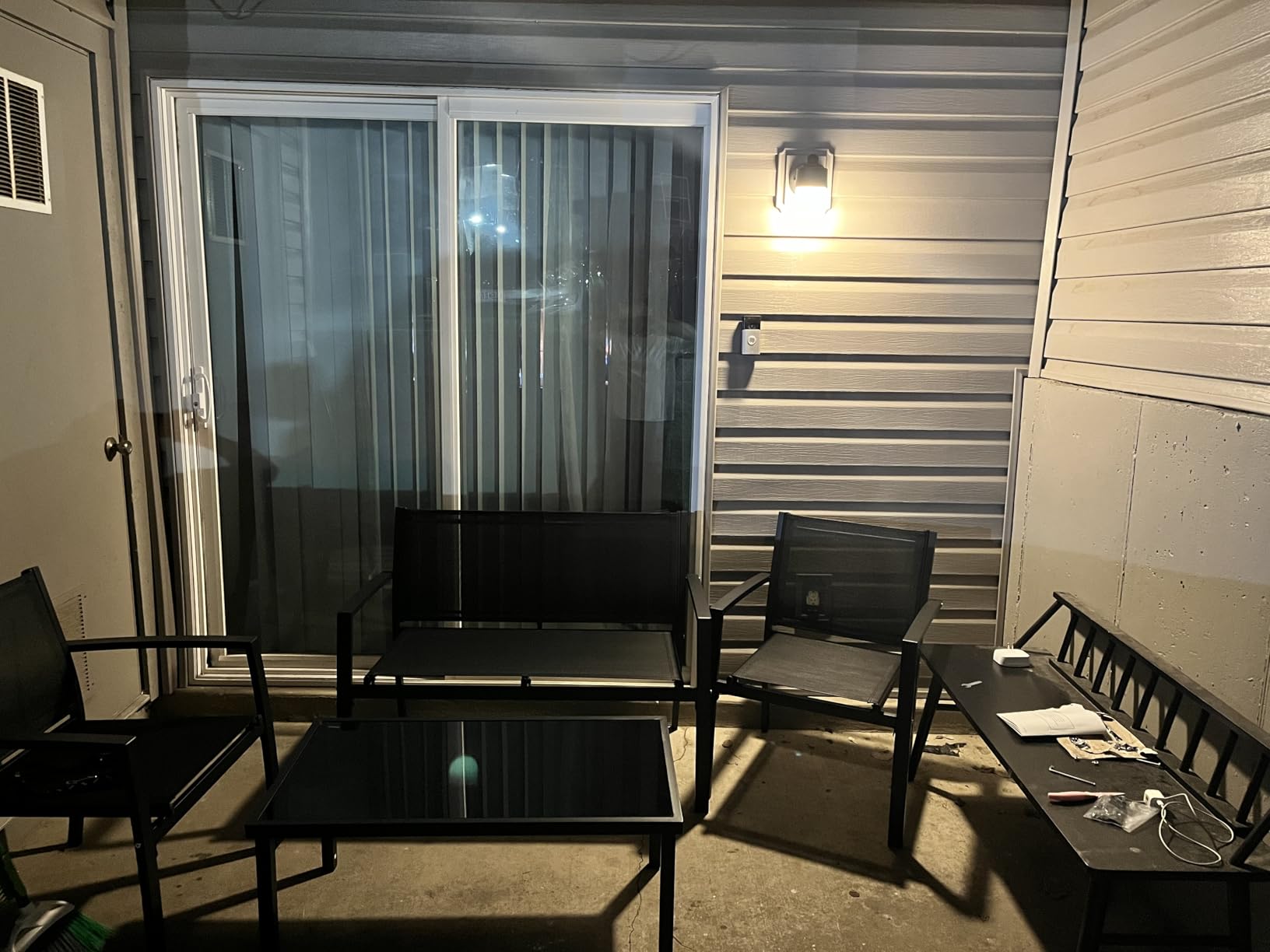 Shintenchi 4 Pieces Patio Furniture Set All Weather Textile Fabric Outdoor Conversation Set, with Glass Coffee Table, Loveseat, 2 Single Chairs for Home, Garden, Lawn, Porch（Gray） customer photo 2