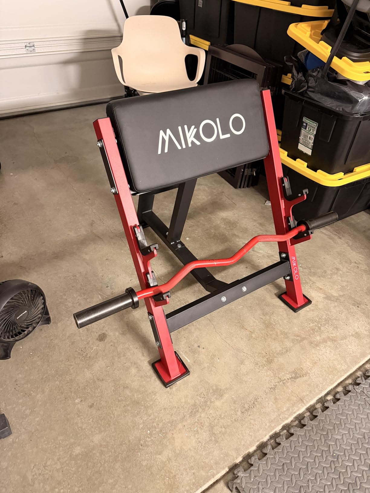 Mikolo Preacher Curl Bench, Seated Arm Isolated Barbell Dumbbell Bicep Station, Bicep Curl Machine with 2 Bar Holders for Home Gym customer photo 1