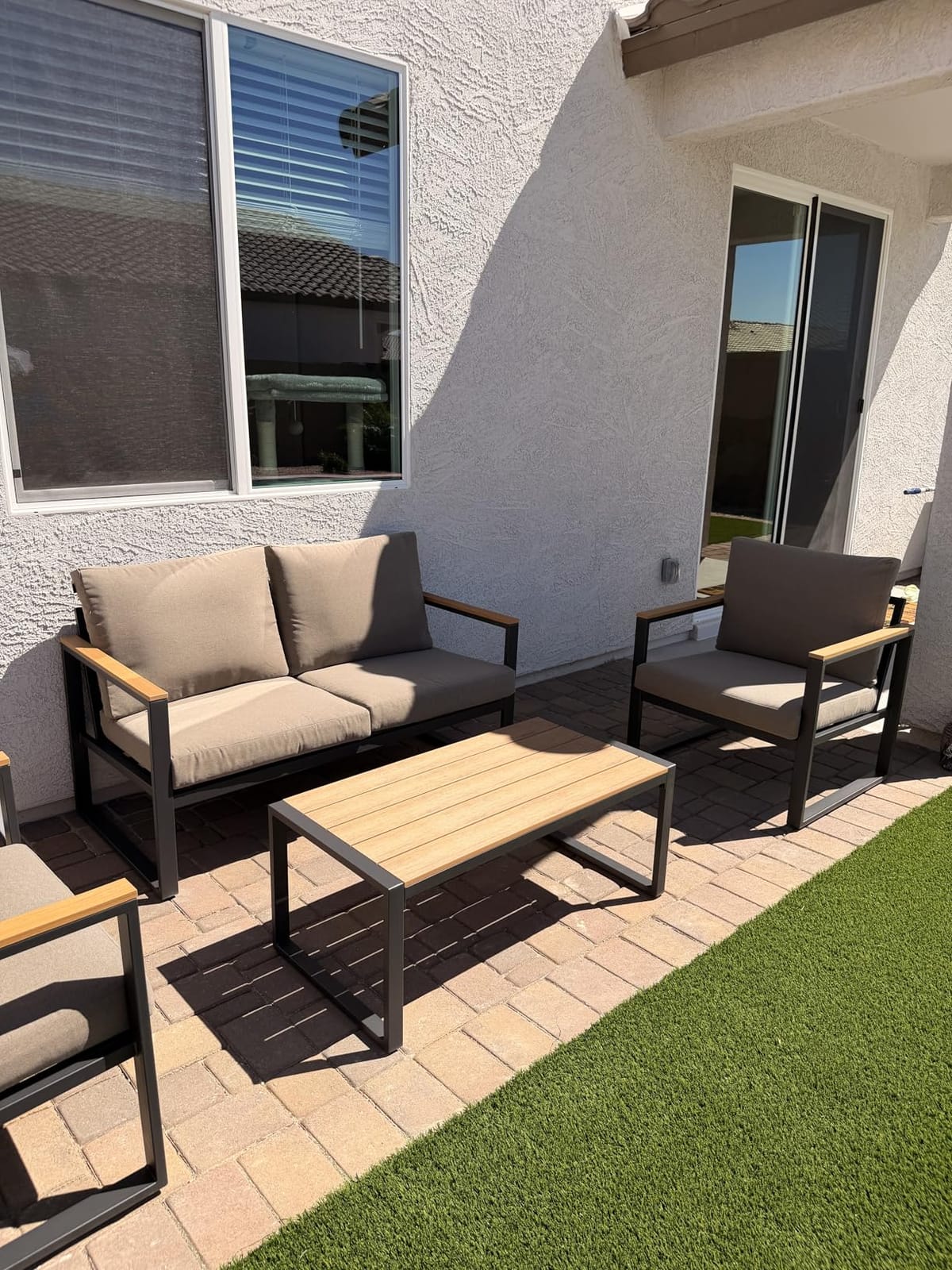 4 Pieces Metal Patio Furniture Set for Outdoor Balcony, Grey customer photo 1