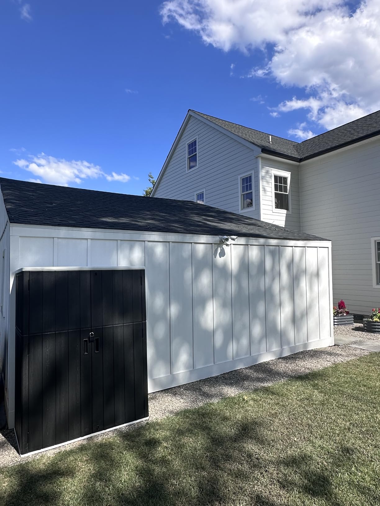 KINYING Outdoor Vertical Storage Shed,57 Cu.ft Outdoor Storage Cabinet Waterproof,Resin Sheds & Outdoor Storage Clearance for Garden,Patio,Backyard,Lockable (Grey) customer photo 1