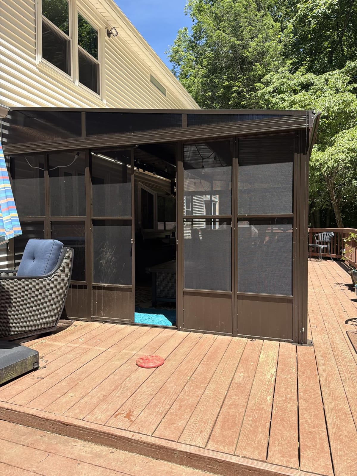 Domi 12x20FT Lean to Gazebo, Outdoor Hardtop Wall Mounted Gazebo with Sloping Galvanized Steel Roof, Aluminum Frame Mounted Pavilion with Netting and Curtain Included for Deck, Porch, Backyard customer photo 2