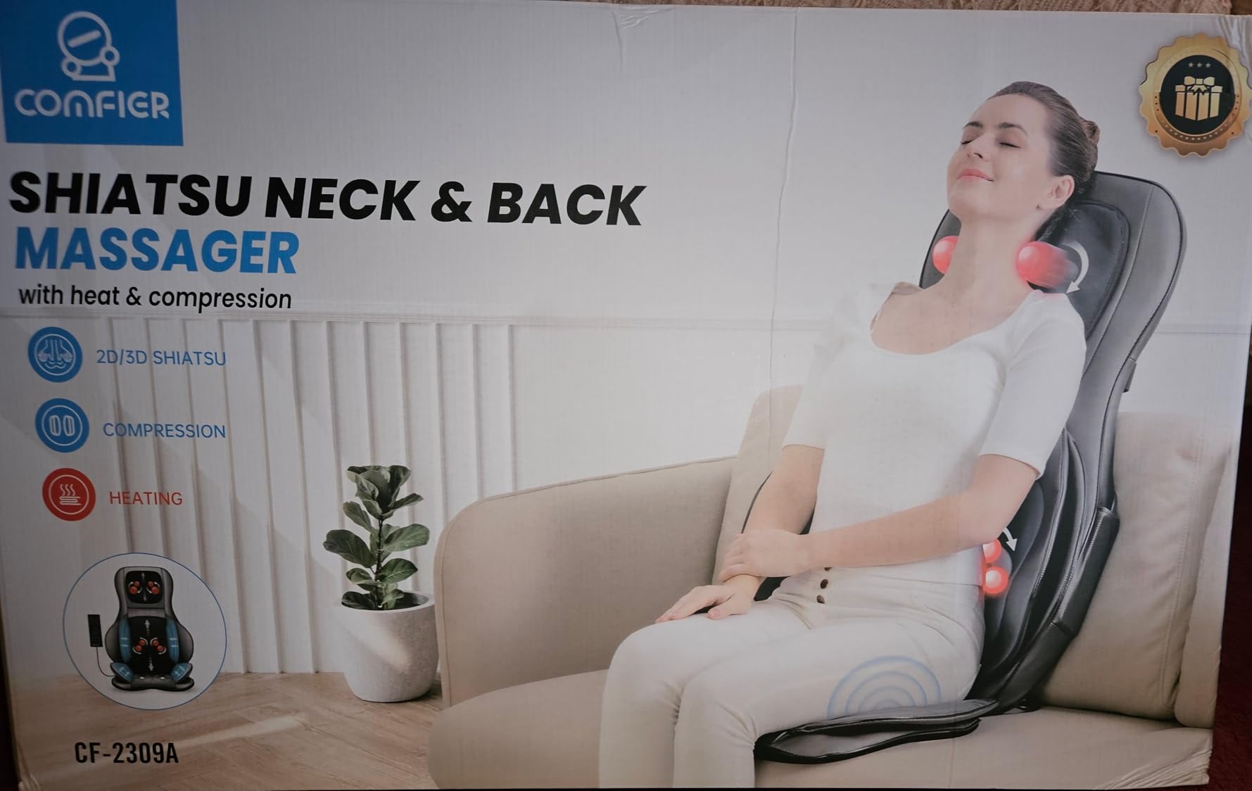 COMFIER Shiatsu Neck Back Massager with Heat,2D/3D Massage Chair Pad with App Control,Deep Tissue Kneading Massage Chair Pad with Compression,Adjustable Back Coverage,Black customer photo 2