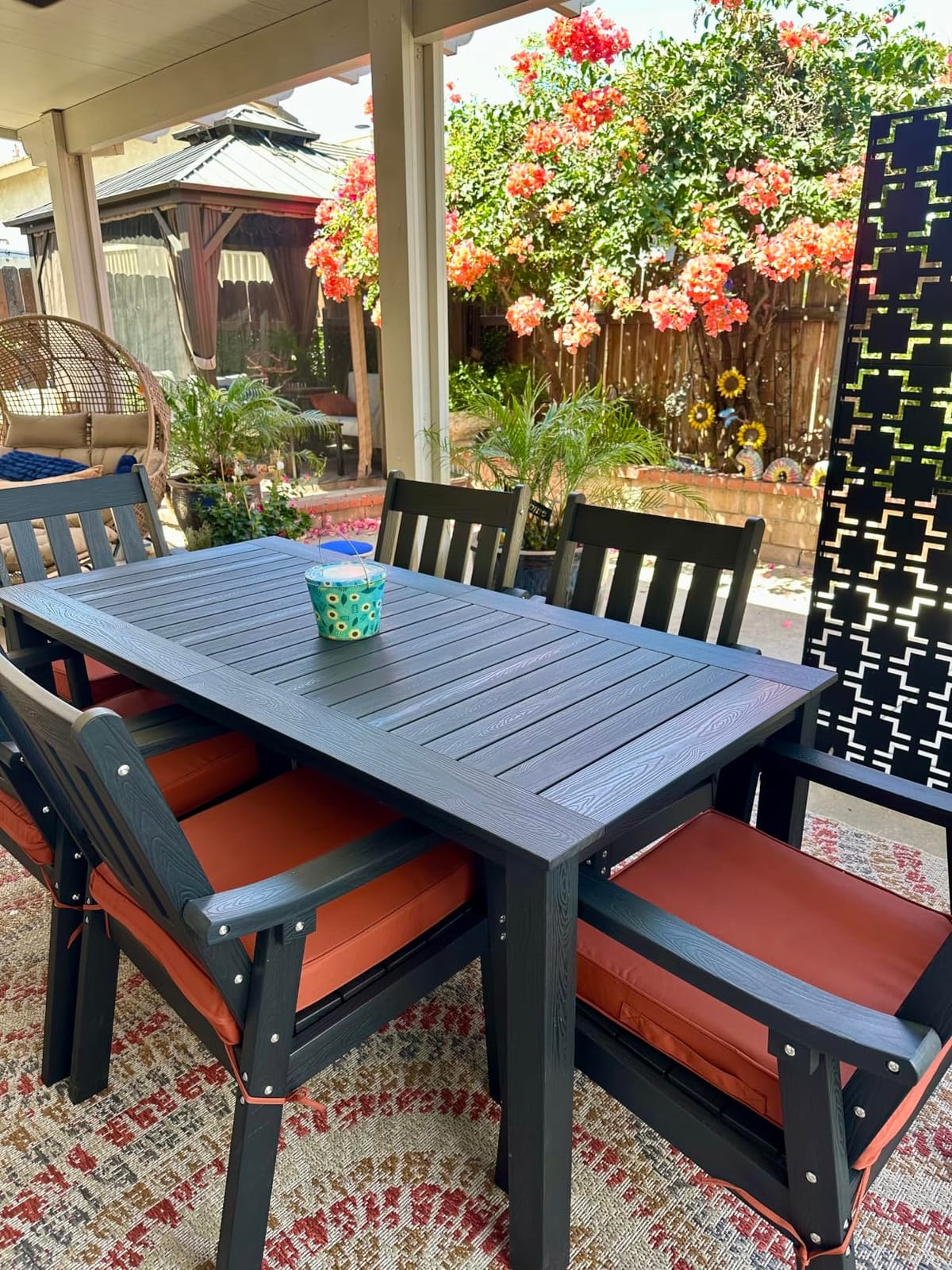 YEFU 7-Piece Patio Table Set, All-Weather HIPS, Metal Aluminum Frame, Teak customer photo 1