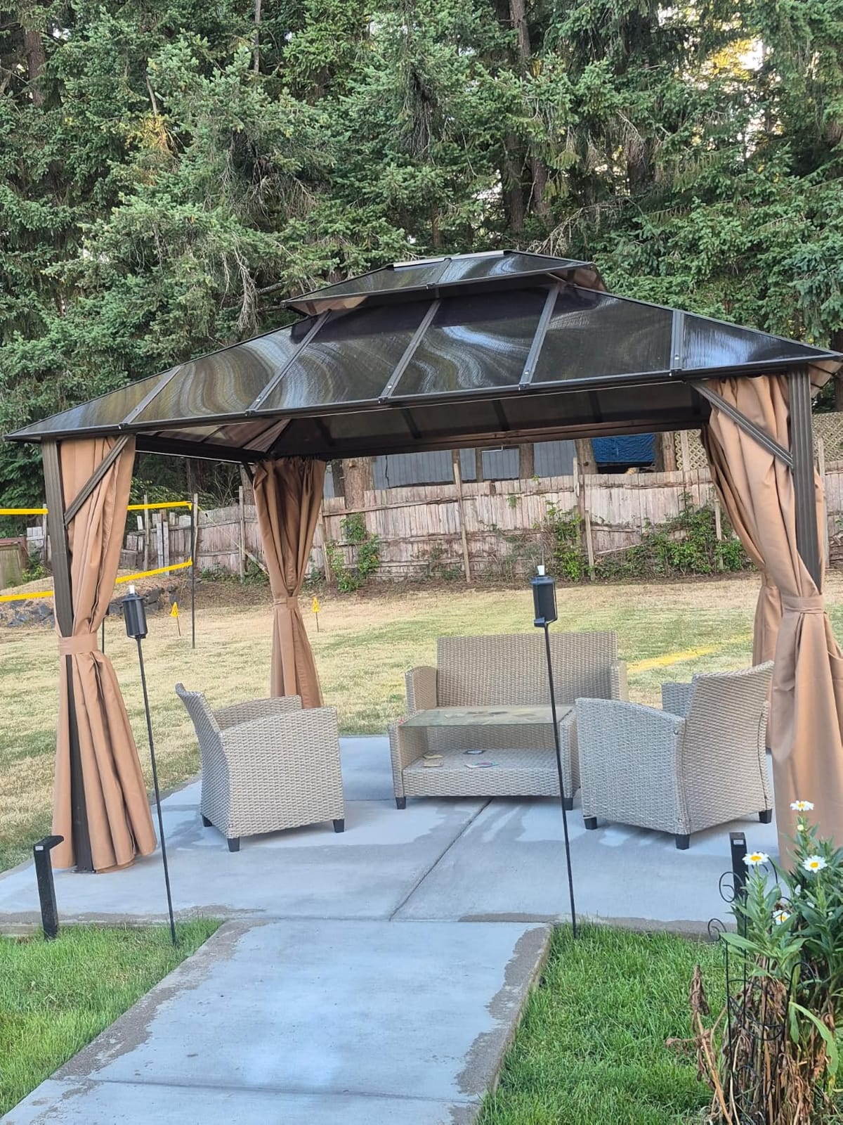 Aoxun 12'x10' Hardtop Gazebo with Polycarbonate Double Roof, Brown customer photo 2