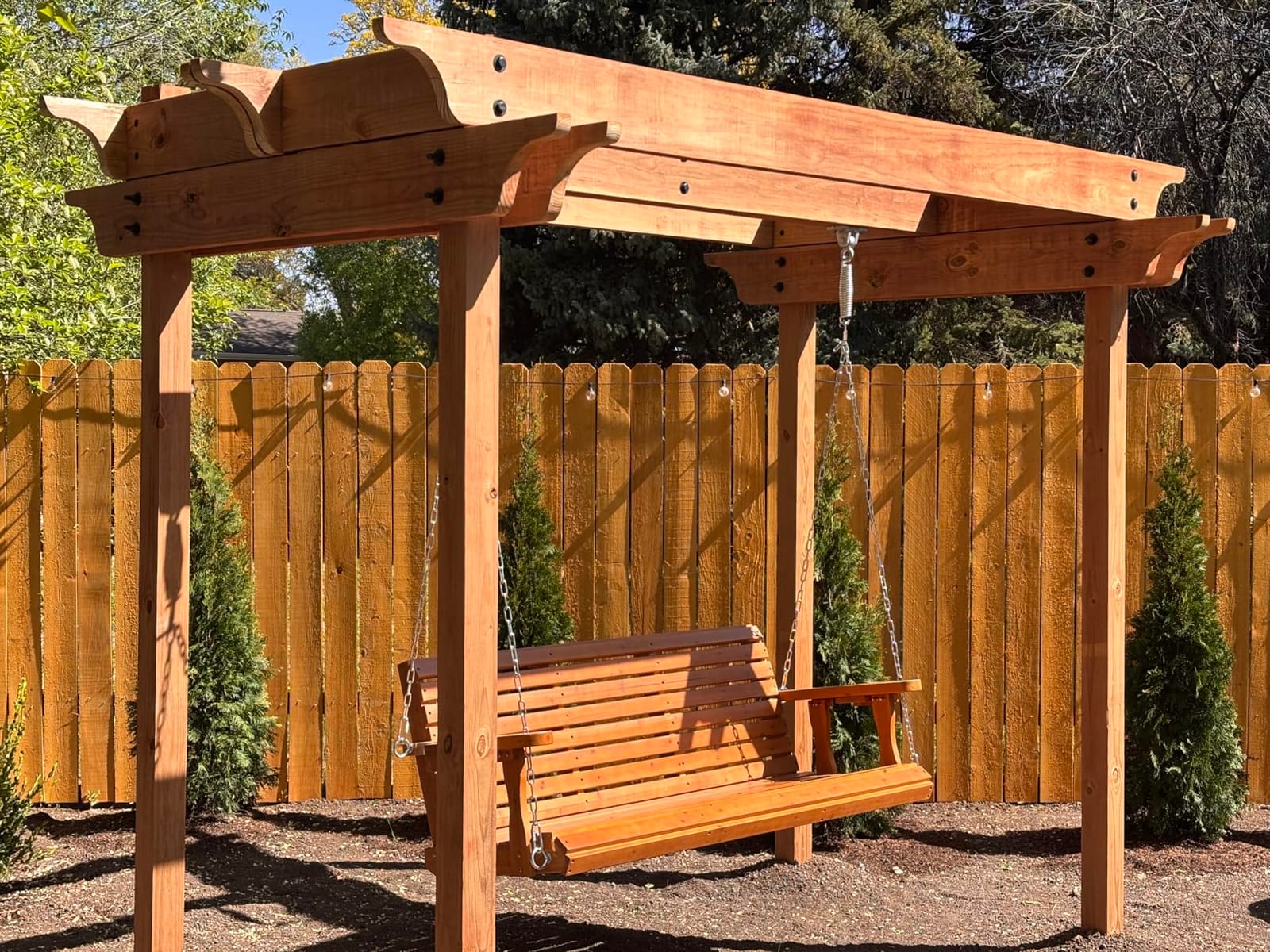 Fortune Candy Wooden Porch Swing 2-Seater, Cedar Tone, 4 FT Extra Large customer photo 2