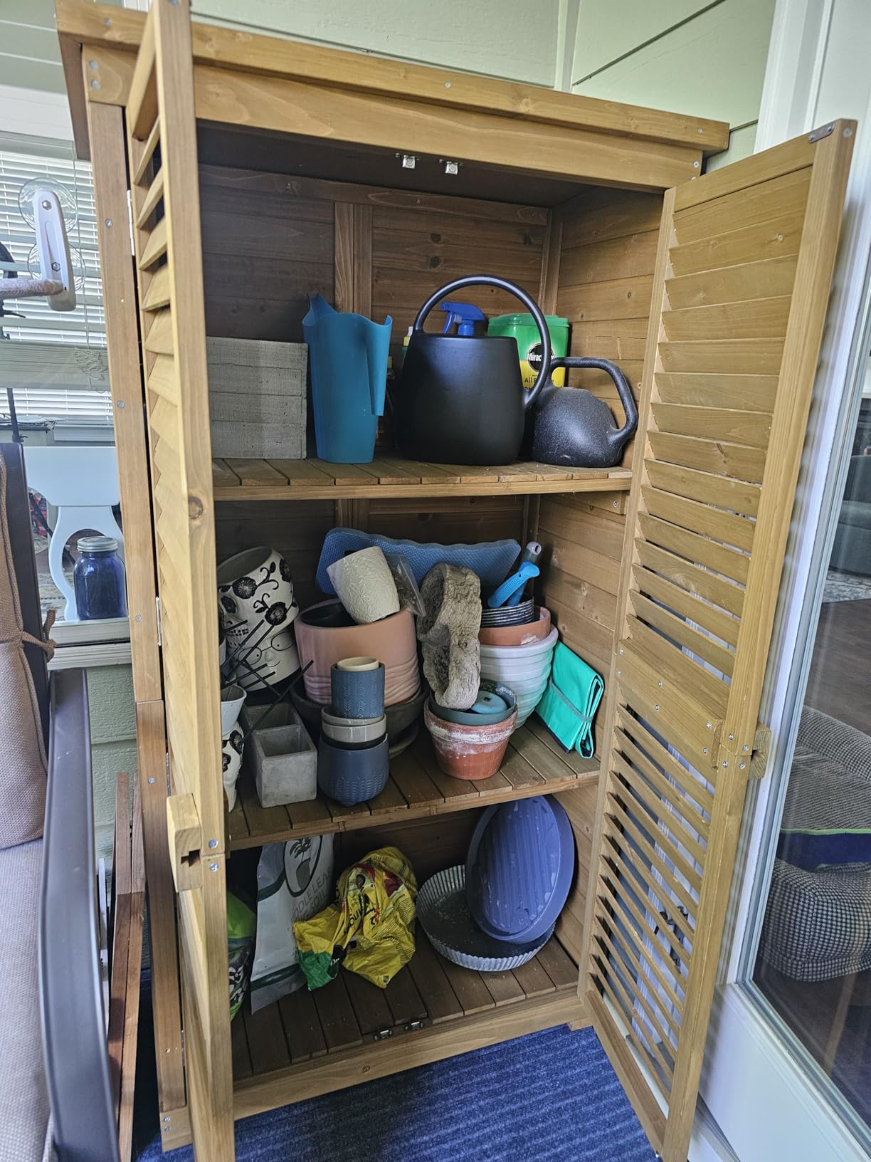 Outvita Outdoor Storage Cabinet with Waterproof Roof for Yard, Natural customer photo 2