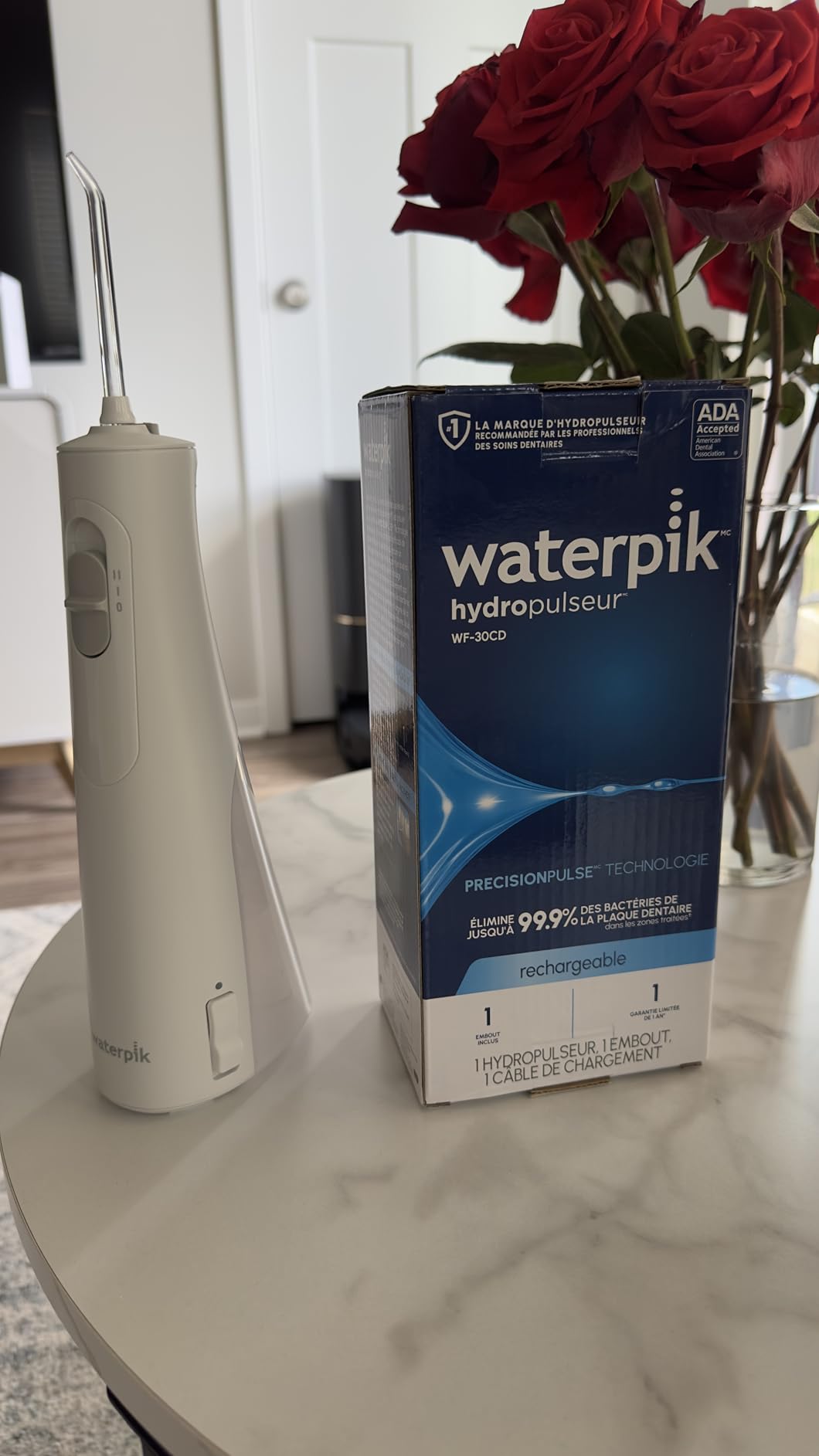 Waterpik Cordless 1100 Rechargeable Portable Water Flosser for Teeth Cleaning and Flossing, Travel, Braces Care, Healthier Gums, Waterproof for Shower, ADA Accepted, WF-30CD White, Packaging May Vary customer photo 2