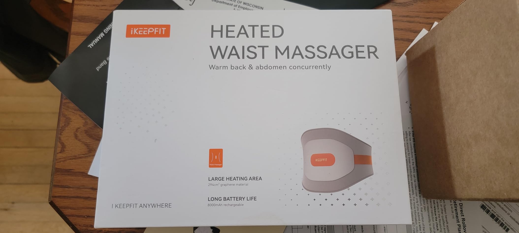 IKEEPFIT Portable Heating Pad for Back, Cordless Wearable Heat Belt with Massager for Lower Back Pain Relief, Battery Powered 8000 mAh Rechargeable, MAXwarm® 3.0, Gift for Women Men 90-310 lbs customer photo 1