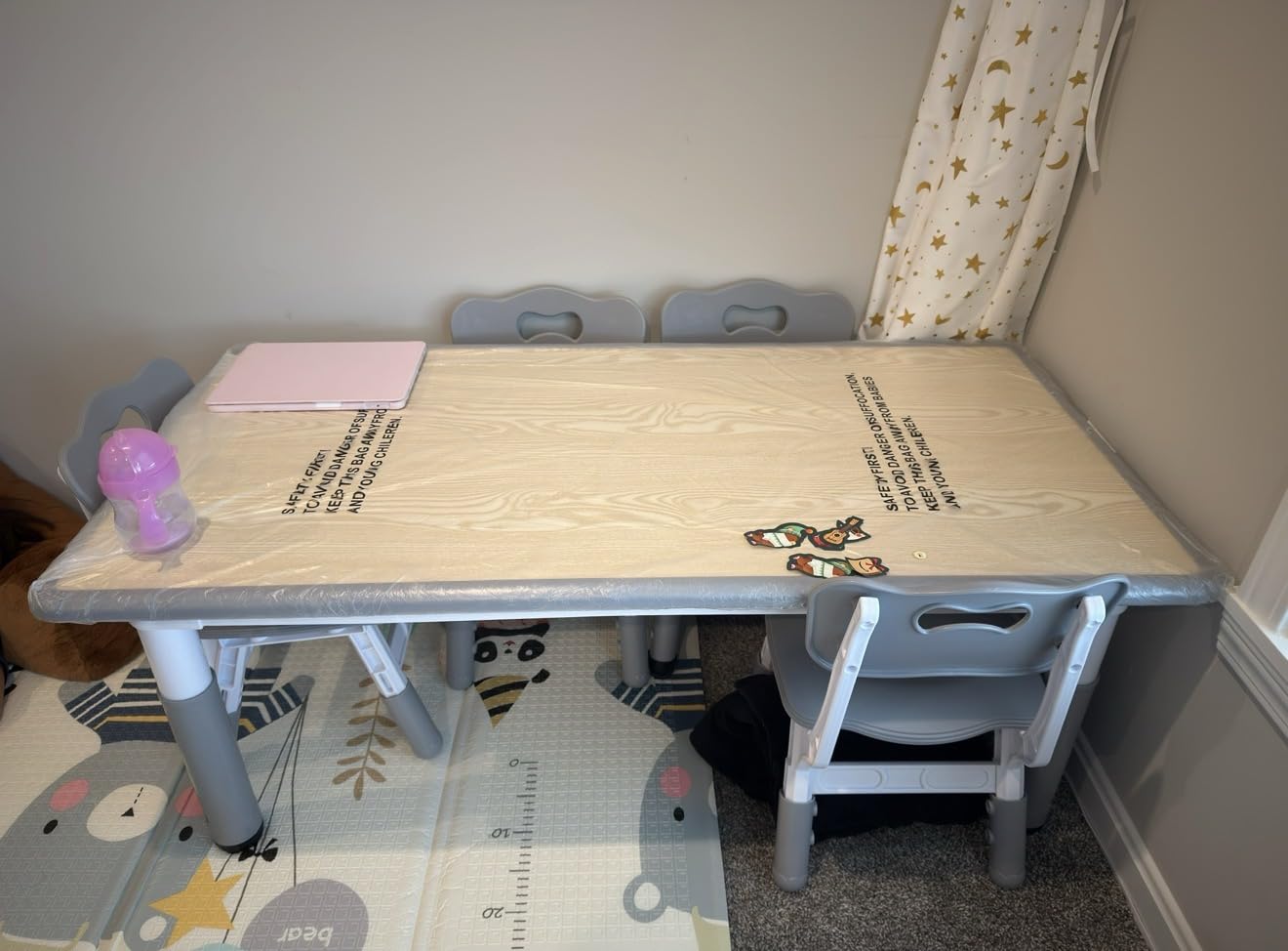 LulliSpace Kids Table and 6 Chairs Set,Height Adjustable Children Table & Chair,Toddlers Study Multi-Activity Table with 47.2