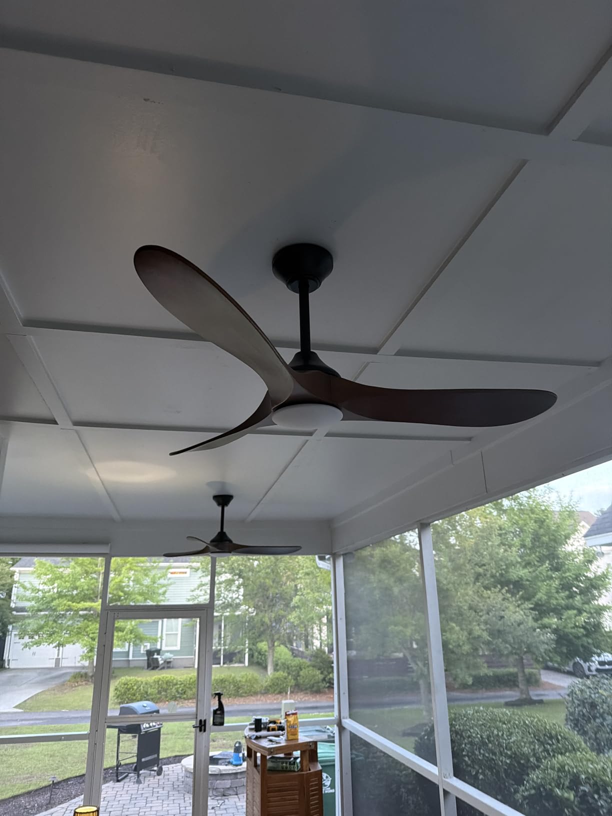 52 inch (2026 Upgrade) Outdoor Ceiling Fan with Light-Glass Lamp,3 Blade handcrafted Wood Propeller Ceiling Fans with Lights & Remote,Exterior Damp Rated High CFM Ceiling Fans Modern Smart APP, Walnut customer photo 1