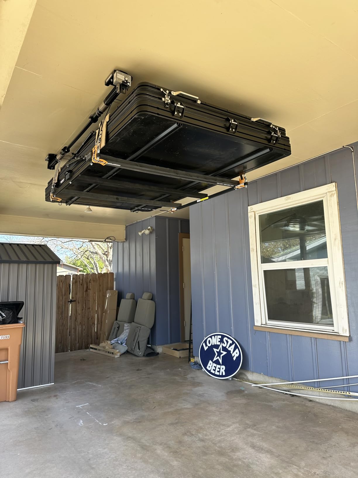 FLEXIMOUNTS Overhead Garage Storage Rack Lift, 4x4 Ft Heavy-Duty Garage Ceiling Storage Racks, Adjustable Organization System With 71'' L Axle, 350lbs Load Capacity, Flat Black customer photo 2