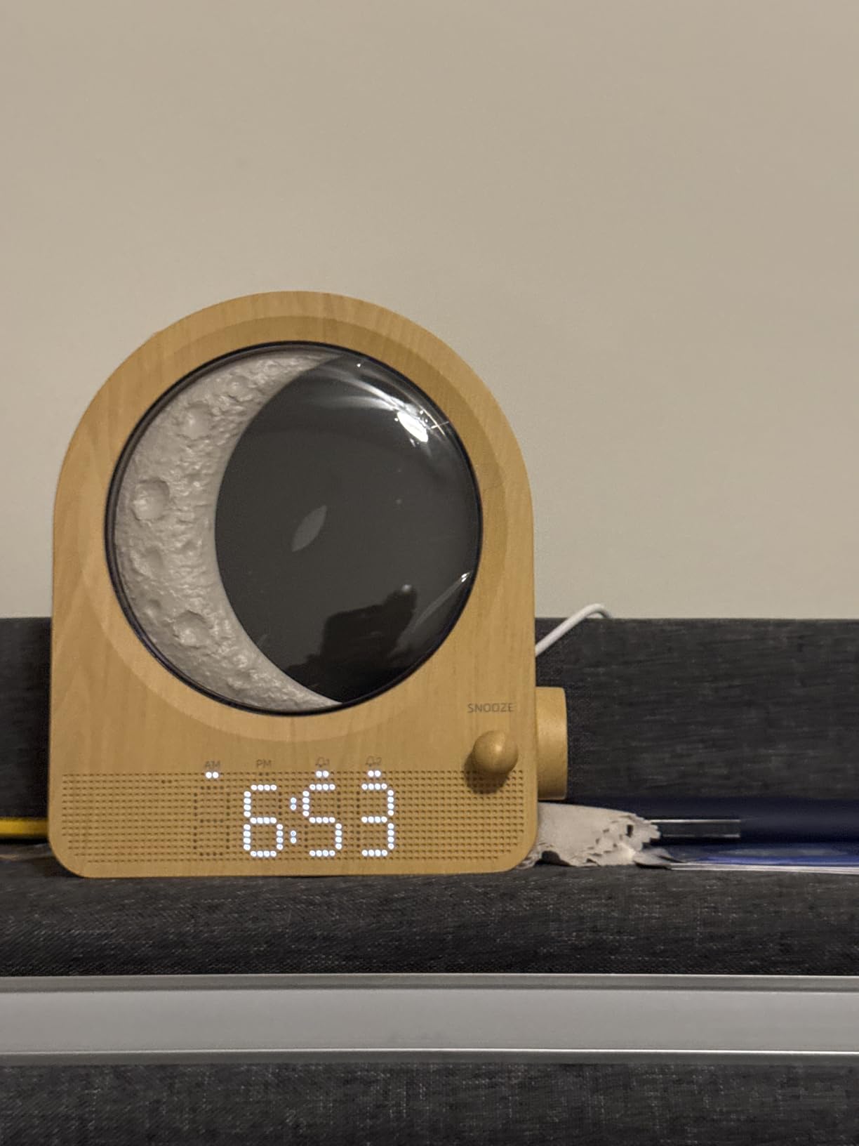 Sunrise Alarm Clock, 360-Degree Rotating Moonlight & 10 White Noise Sounds, Dual Alarm & Snooze for Heavy Sleeper, Timer, Wooden Bedroom Light Gift - Wood customer photo 2