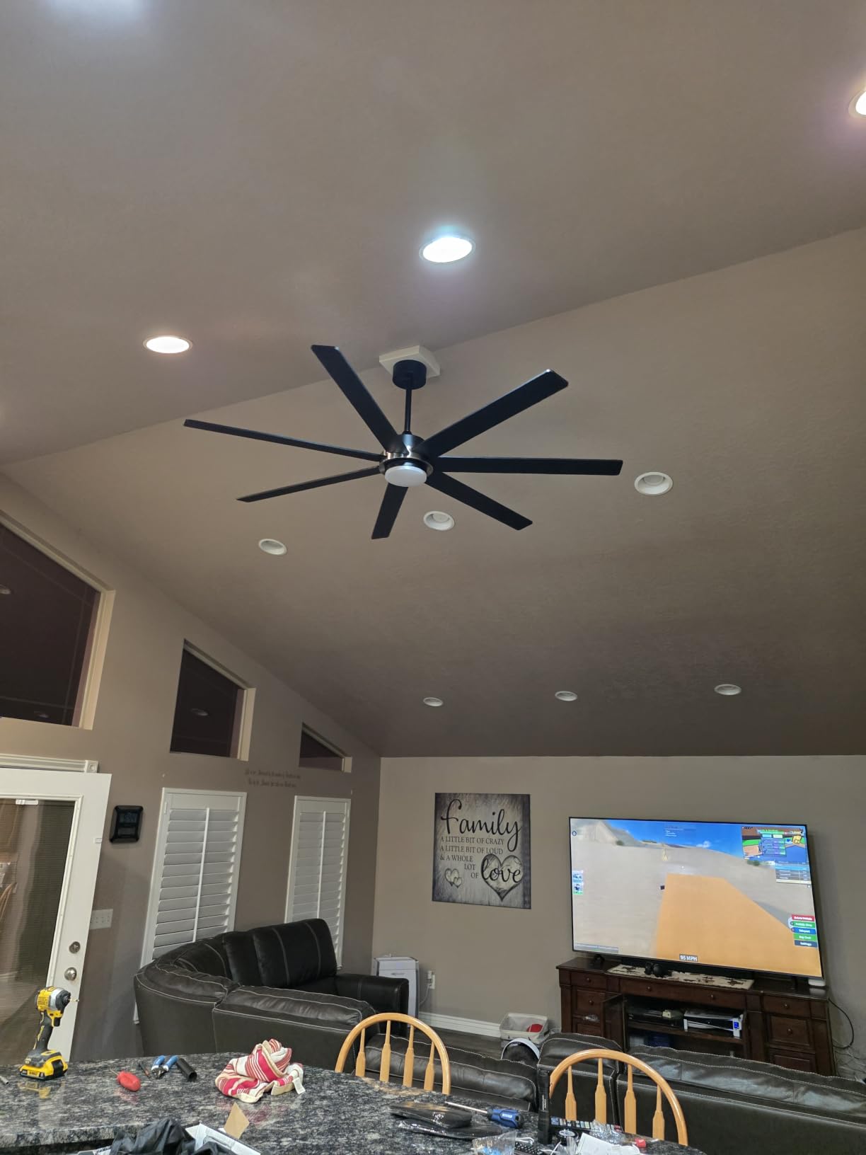 96 Inch Smart Aluminum Ceiling Fan with Light,8ft Black blades High CFM customer photo 1