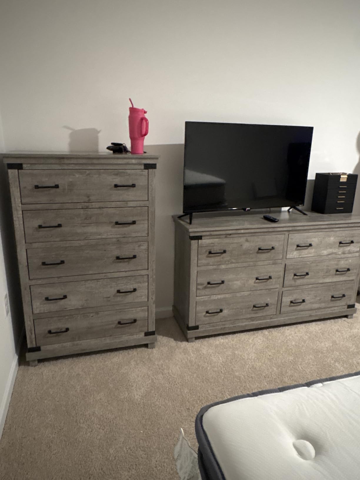 AMERLIFE 5 Pieces Farmhouse Wood Bedroom Set, Includes Rustic Full Bed Frame with 54