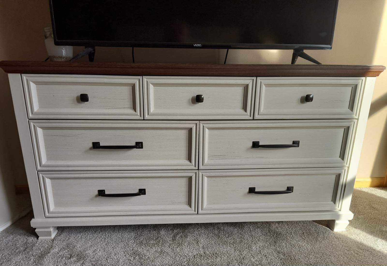 SAVOR LIFE Farmhouse Dresser and Nightstand Sets 4 Piece, White | Bedroom Furniture Set with 2 Charging Nightstands & 5-Drawer Chest & 7-Drawer Chest, Thickened Top & Square Legs customer photo 1