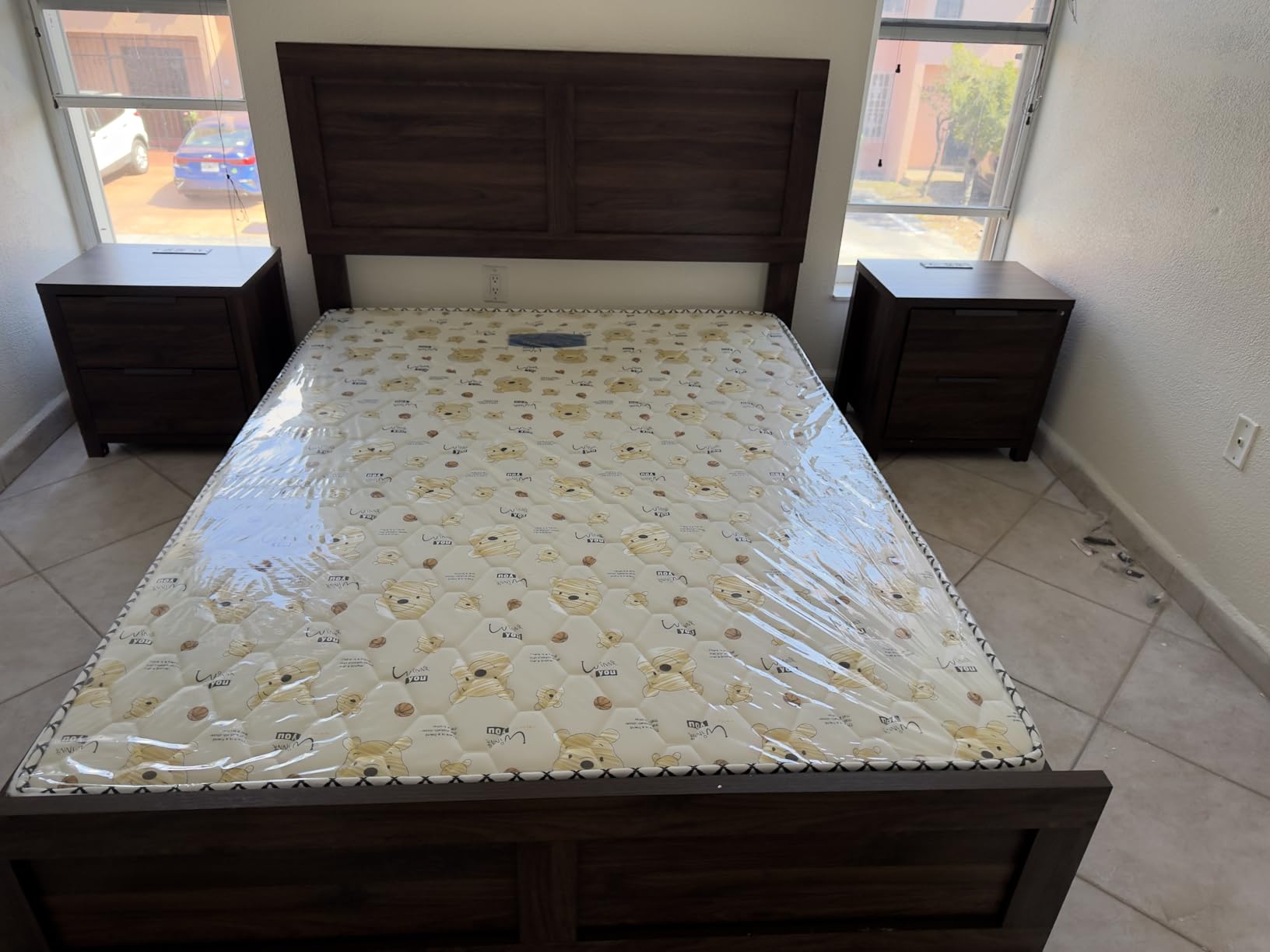 KISLOT 3-Piece Bedroom Set, Bed Frame & 2 Nightstands, Natural, Full customer photo 2