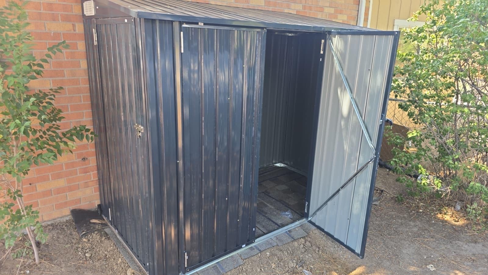 8'x12' Outdoor Lean to Storage Shed with Triple Doors Utility Galvanized Steel Sheds for Vertical Storage, Dual Lock Metal Shed with Sloped Roof for Mower,Bike,Garden Tools (Black) customer photo 1