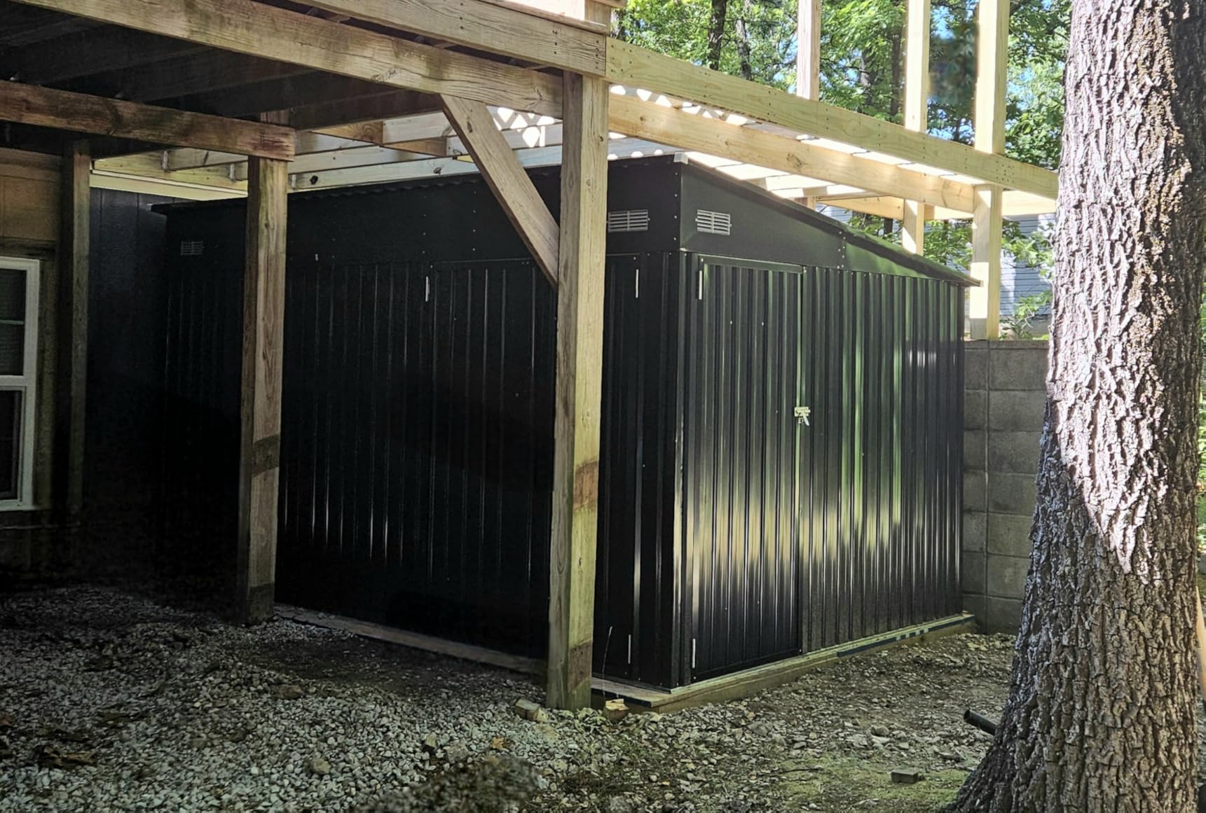 8'x12' Outdoor Lean to Storage Shed with Triple Doors Utility Galvanized Steel Sheds for Vertical Storage, Dual Lock Metal Shed with Sloped Roof for Mower,Bike,Garden Tools (Black) customer photo 2