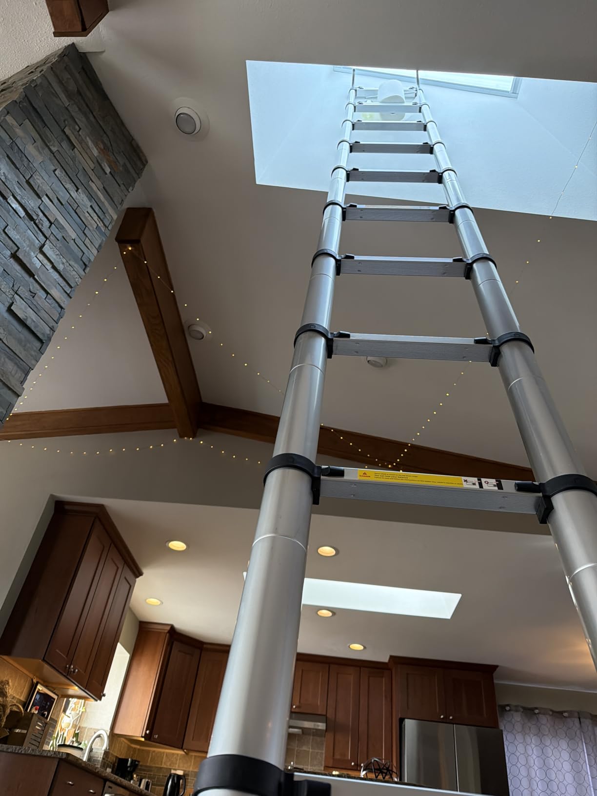Telescoping Ladder with Hooks, 20.3 FT, Stabilizer & Wheels, Black customer photo 2