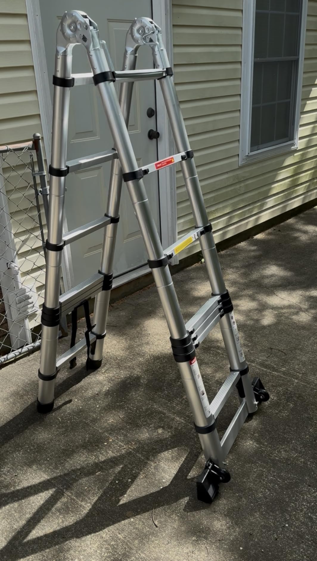 Telescoping Ladder with Hooks, 20.3 FT, Stabilizer & Wheels, Silver customer photo 1