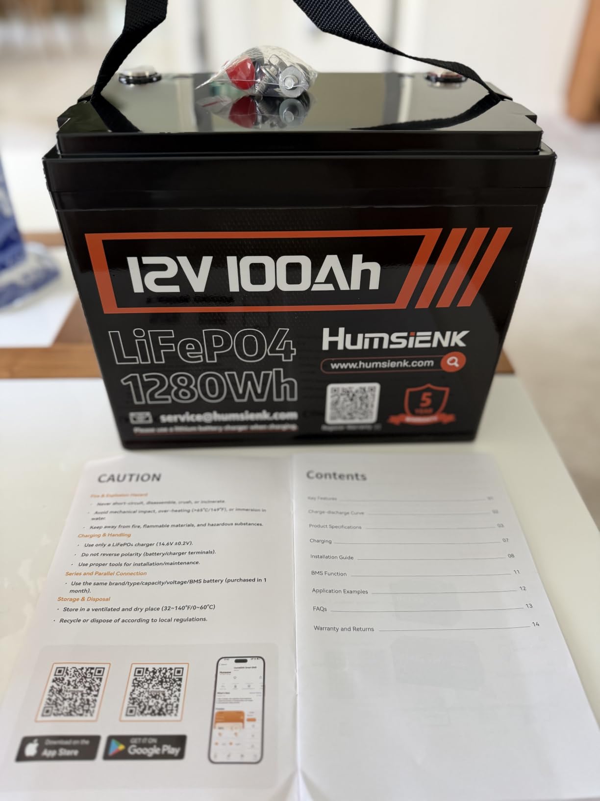 HumsiENK 12V 100Ah LiFePO4 Lithium Battery with Bluetooth (Group 24) 1280Wh customer photo 1