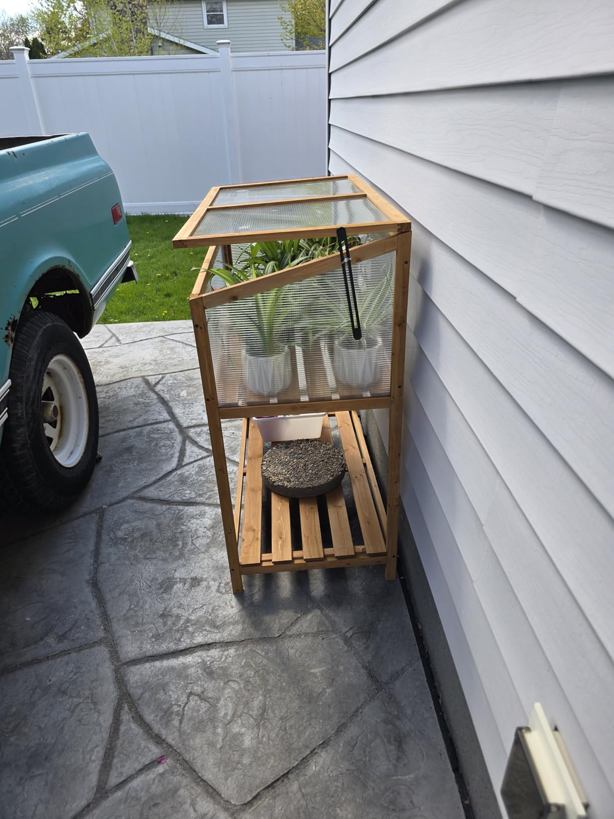 Giantex Wood Cold Frame Greenhouse, Portable Raised Flower Planter Protection with Transparent Openable Roof, Small Indoor Outdoor Hot House for Garden Sunroom Balcony, 36”x33”x23” customer photo 2