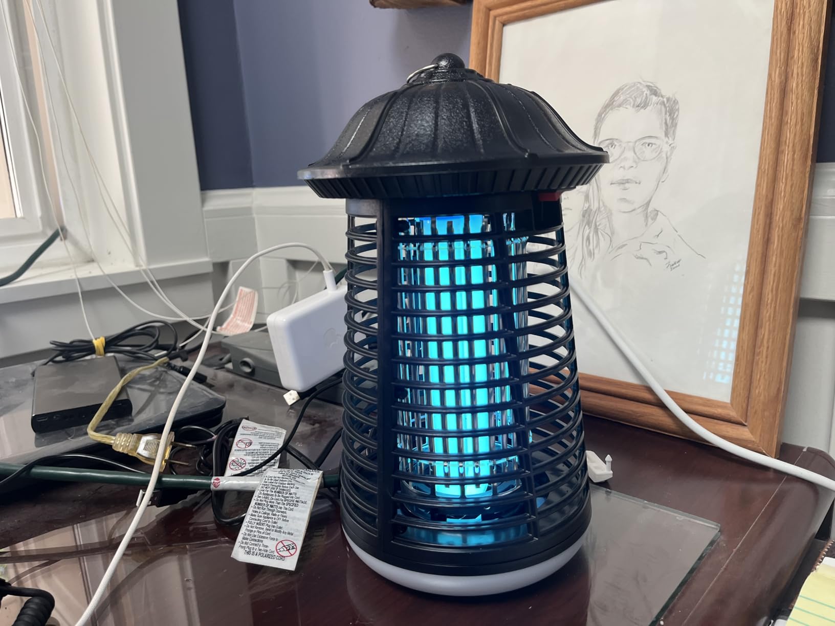 Bug Zapper Outdoor/Indoor,Mosquito Zapper 4200V High Powered Waterproof Electronic Mosquito Killer,15W UVA Mosquito Lamp Bulb,Fly Traps Patio Insects Killer (Black and White) (Dark Black) customer photo 1