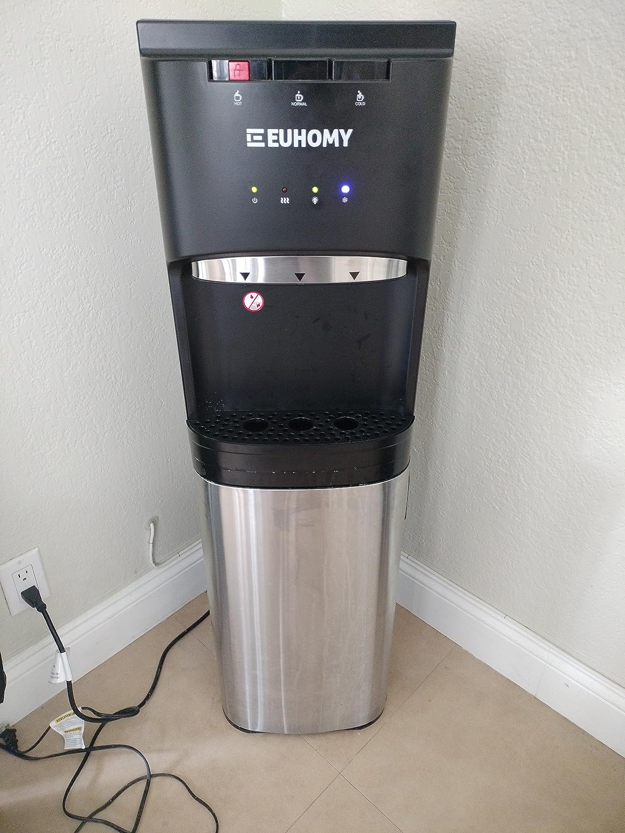 Euhomy Self-Cleaning Bottom-Loading Water Dispenser, Compatible with 5 Gallon Bottles - 3 Temperature Settings with Hot, Room & Cold Water Outlets, Childproof Lock, Night Light & LED Display,Black customer photo 1