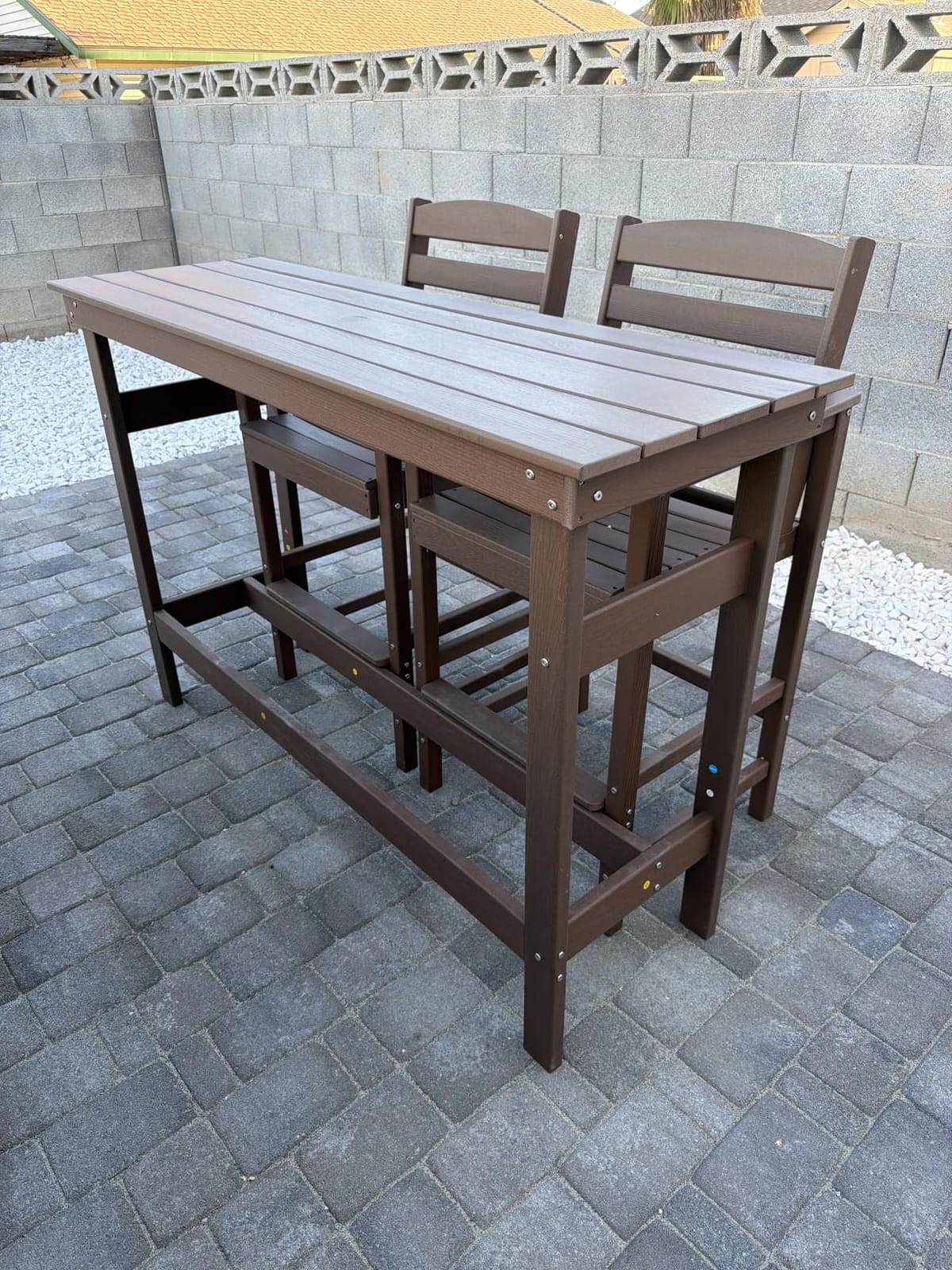 SERWALL Outdoor Bar Set, 2 Adirondack Bar Chairs & Bar Height Table, White customer photo 2