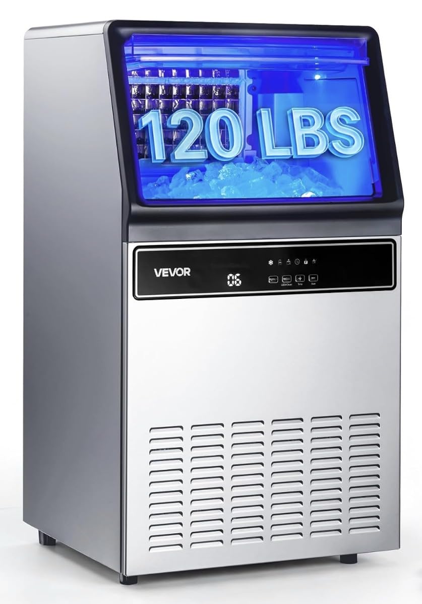 VEVOR Commercial Ice Maker Machine, 120 lbs/24H Ice Production, 19-33 lbs Storage Bin, 45 Cubes per Cycle, Stainless Steel Under Counter & Freestanding Ice Maker with LED Display, Self-Cleaning customer photo 1