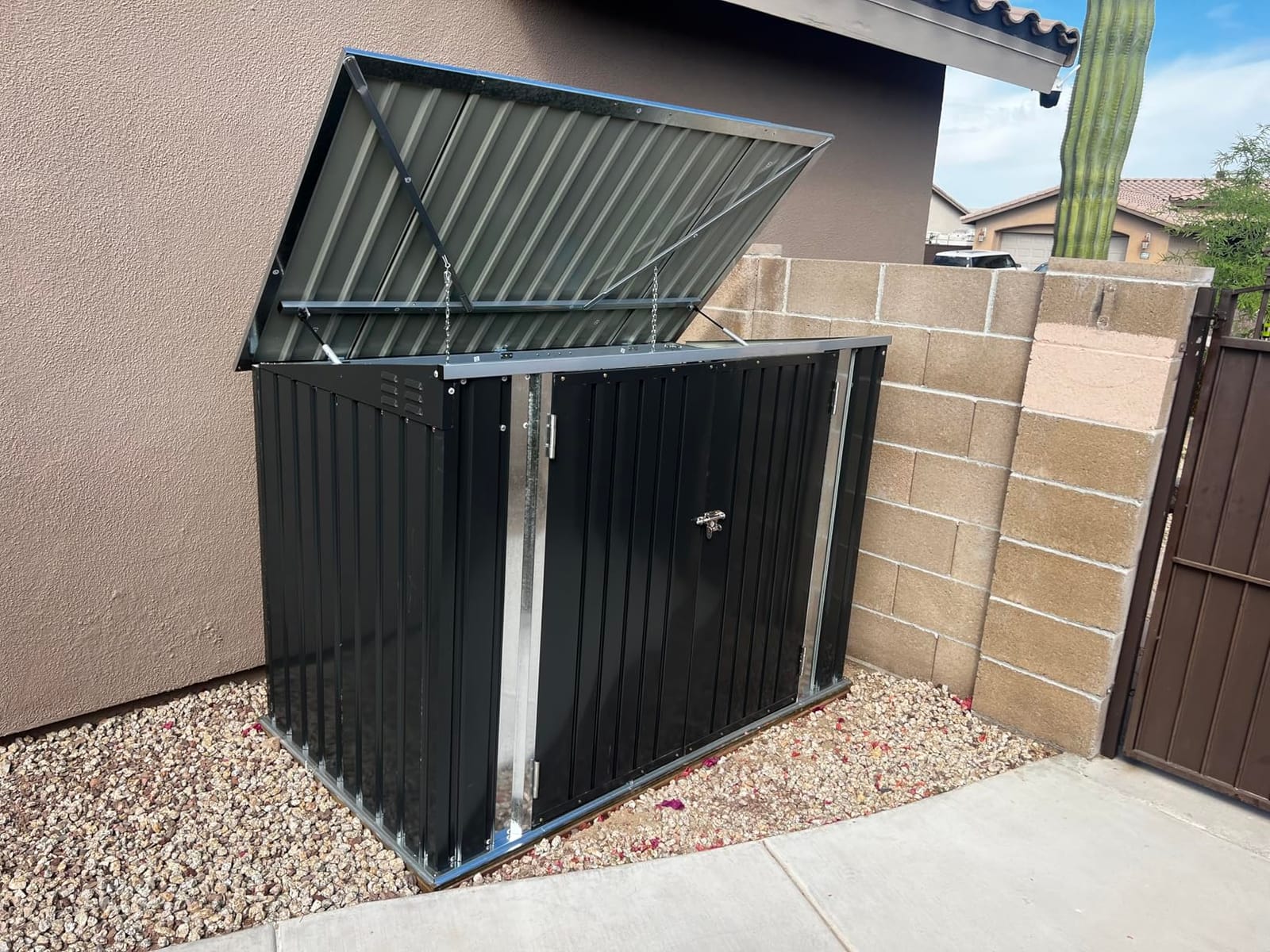 Devoko 12x20 FT Outdoor Storage Shed, Heavy Duty Metal Garden Shed with 3 Doors & Windows, All-Weather Large Tool Shed for Patio Lawn Backyard, Black customer photo 1