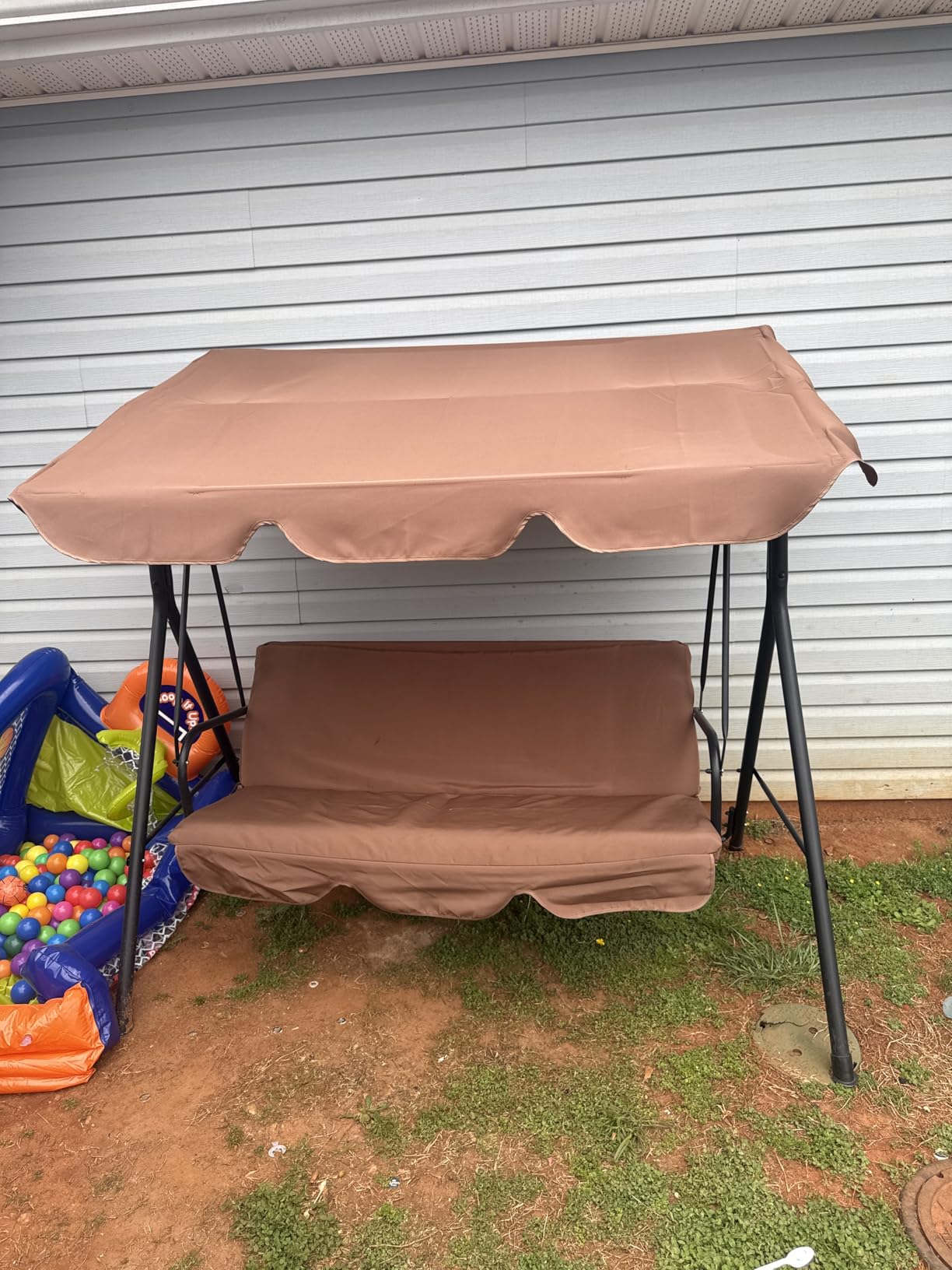 Murago 3-Seat Patio Swing Chair, Outdoor Porch Swing with Adjustable Canopy customer photo 1