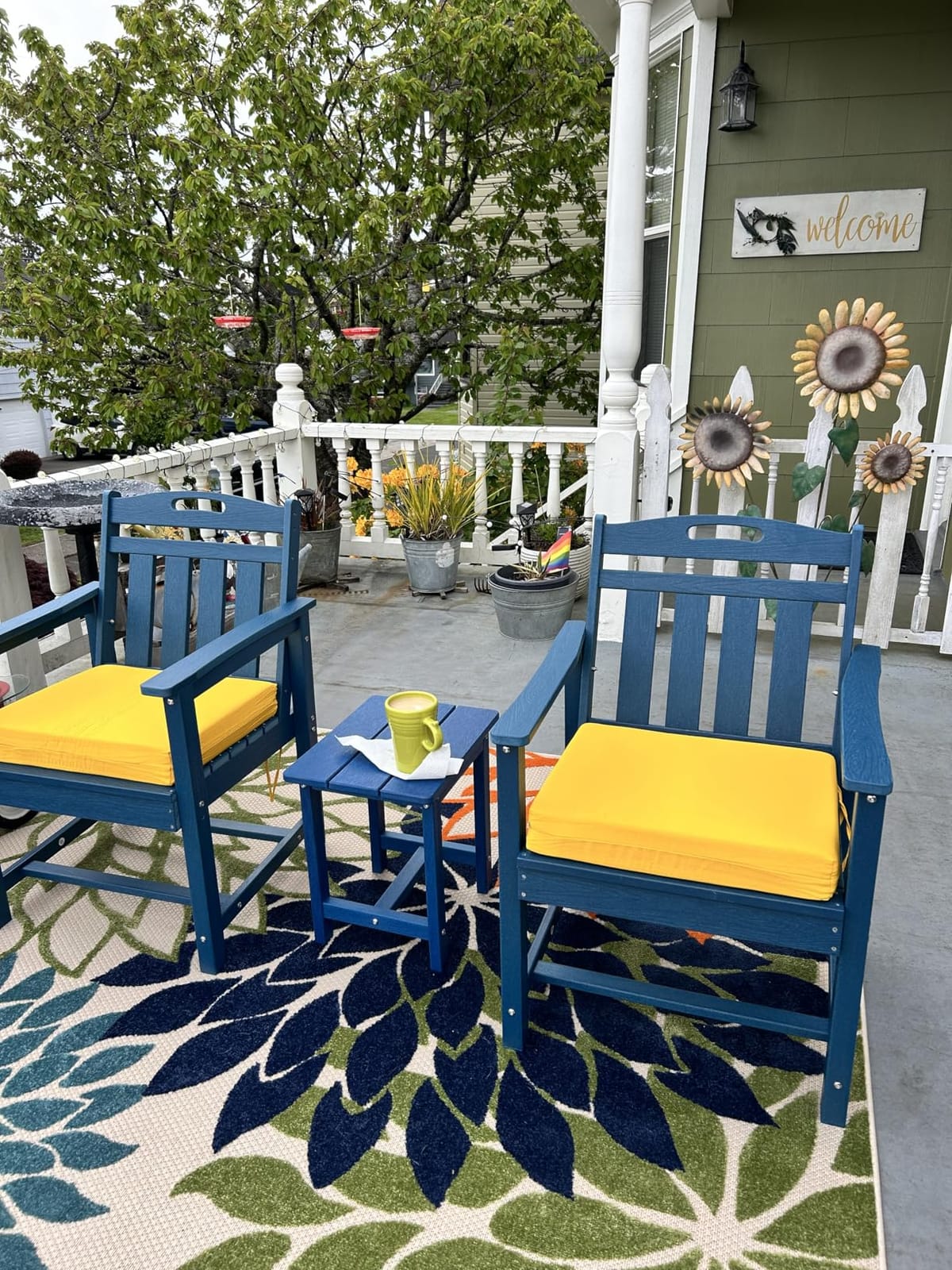 HDPE Outdoor Patio Dining Table & 6 Stackable Armless Chairs Set, Teak customer photo 2