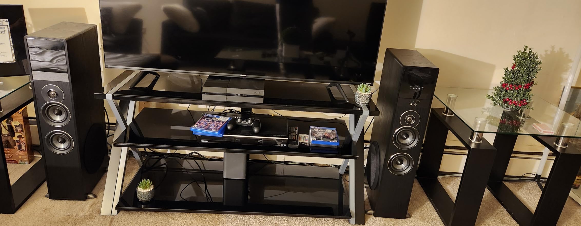 Rockville TM80B Black Powered Home Theater Tower Speakers, Dual 8