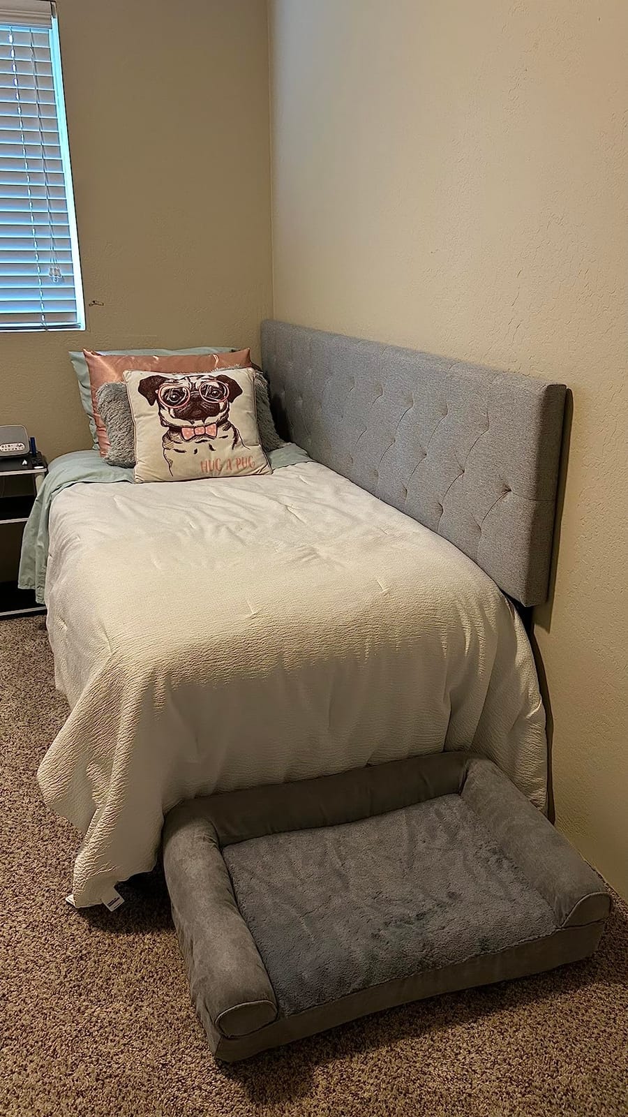 Lucid Mid-Rise Upholstered Headboard - Diamond Tufted - Padded Polyester - Adjustable Height from 34” to 46” - Easy Assembly - Bed Frame or Wall Mount - Sturdy - Pearl - Queen Size customer photo 1