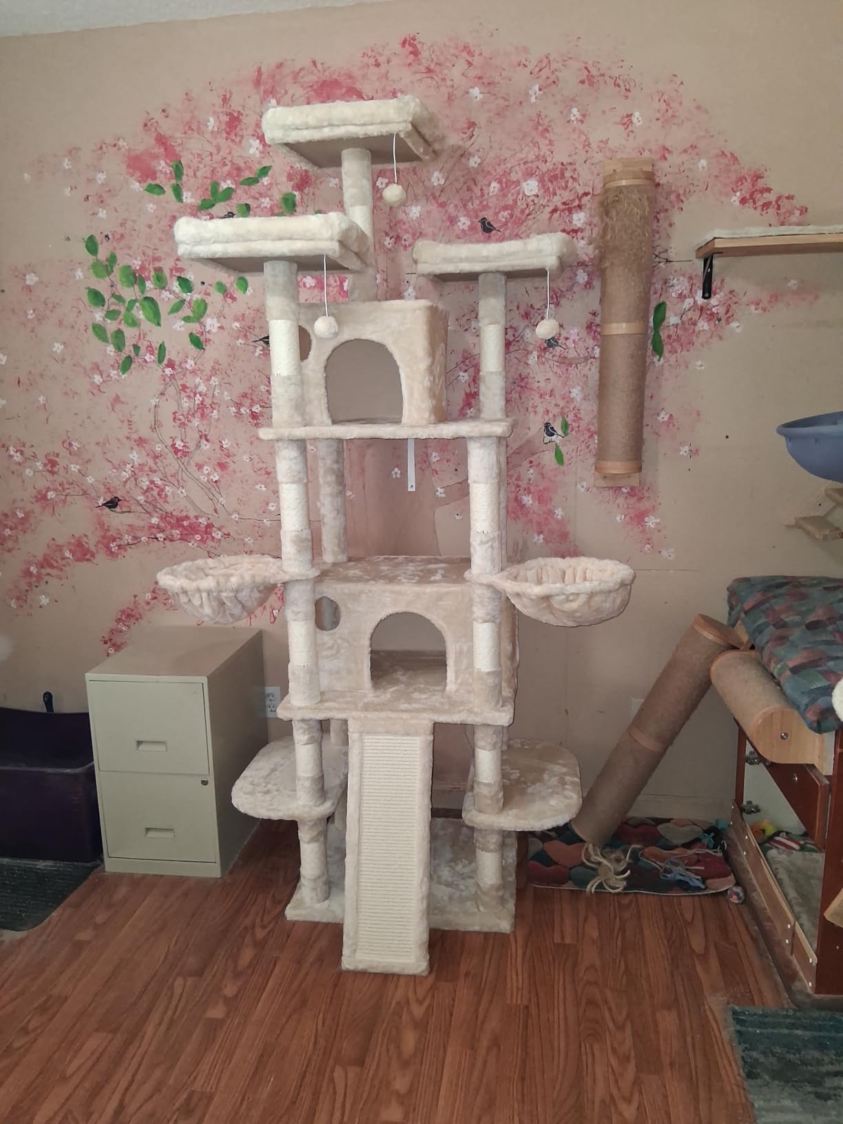 Allewie 68 Inches Cat Tree/House and Towers for Big Feline/Scratching Post/Multi-Level Large Kitty Climbing Tree with Condo/Smokey Grey customer photo 1