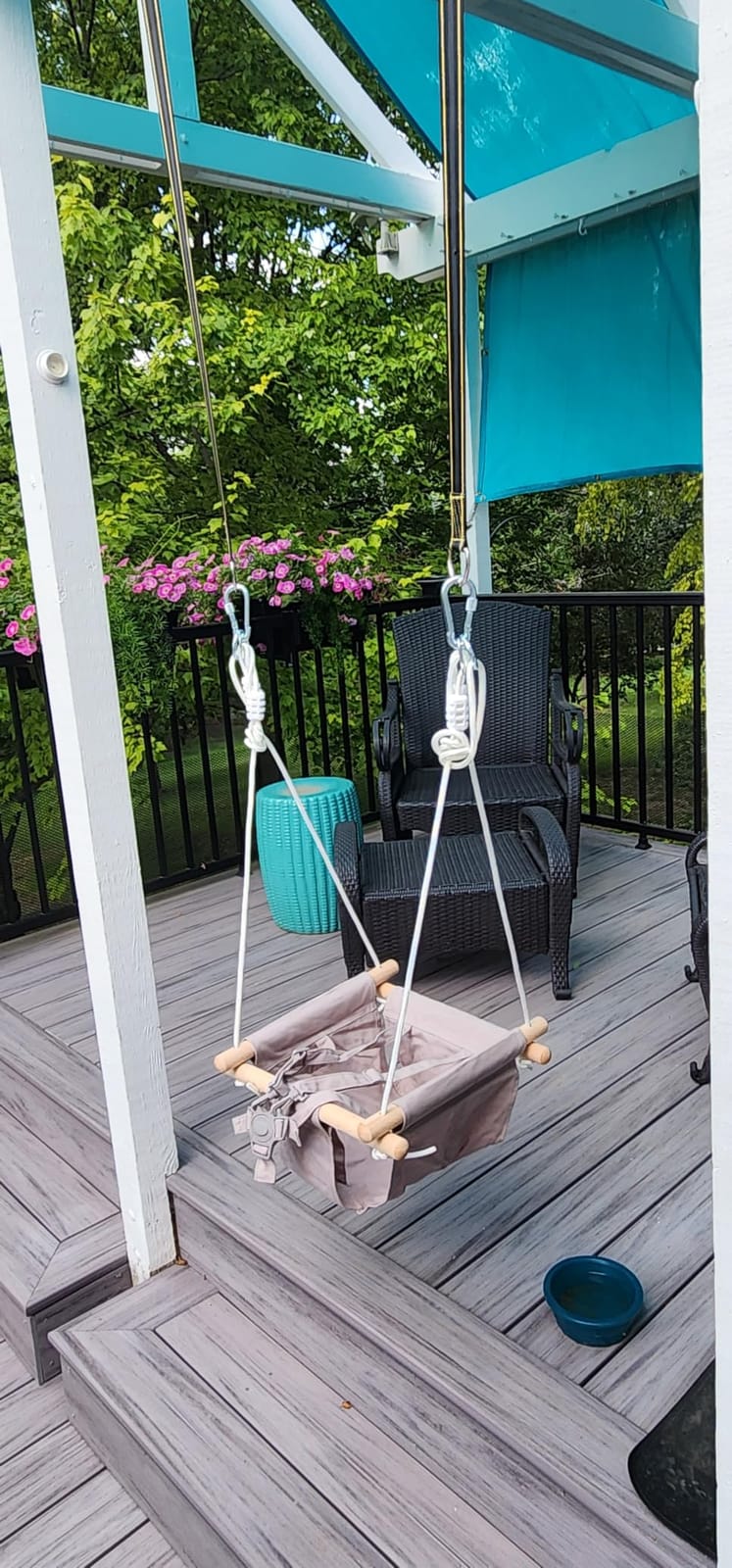 CaTeam Canvas Baby Swing Seat with 5-Point Safety Belt — Wooden Hanging Toddler Swing, Indoor & Outdoor, Ages 1-4, Ceiling Mount Hardware Included, Taupe Gray customer photo 2