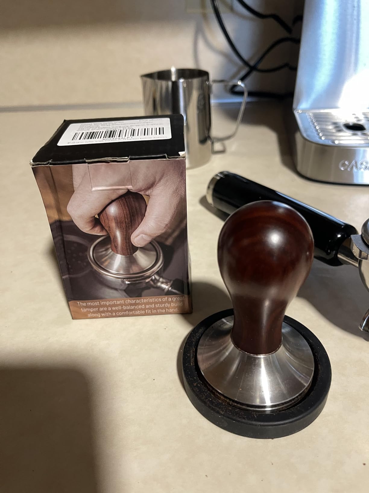 Coffee Tamper Espresso Press with Tamper Mat 304 Stainless Steel Flat Base Wooden Handle for Coffee Grounds Barista Espresso Machines Accessory (58MM) customer photo 2