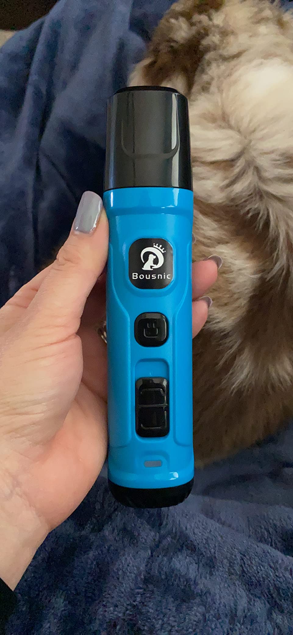 BOUSNIC Dog Nail Grinder with 2 LED Light - Super Quiet Pet Nail Grinder Powerful 2-Speed Electric Dog Nail Trimmer File Toenail Grinder for Puppy Small Medium Large Breed Dogs & Cats (Purple) customer photo 2