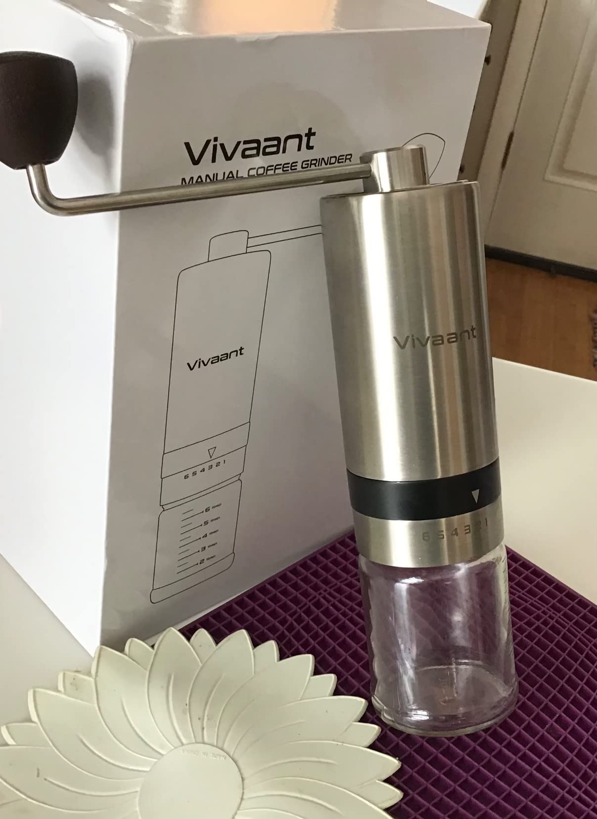 Vivaant Manual Coffee Grinder Hand Crank, Stainless Steel Conical Burr Mill customer photo 1