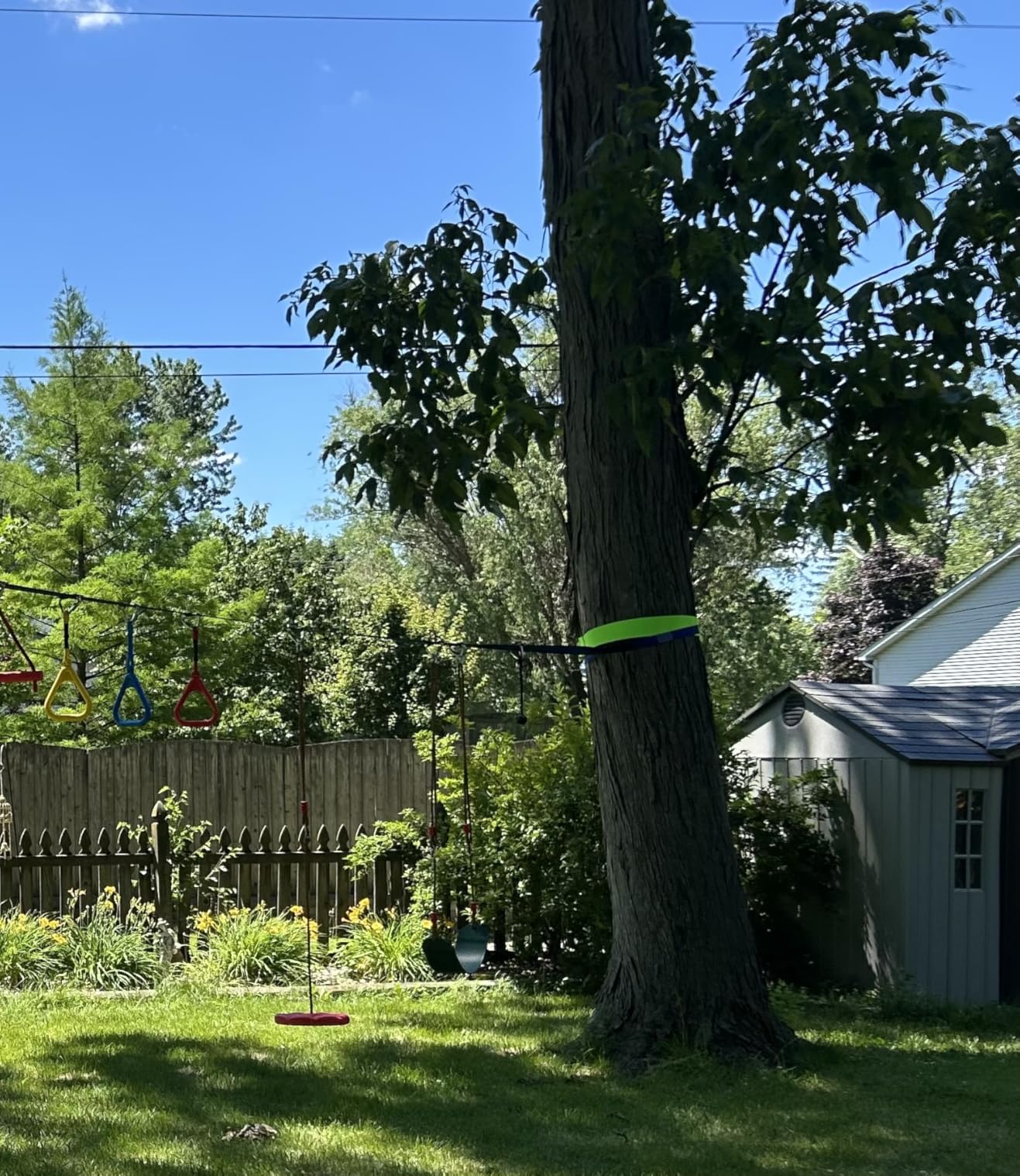 Ninja Warrior Obstacle Course for Kids Backyard-65ft Slackline Kit with 13 Obstacles, Upgraded Quick-Install Buckles No Threading, Install Anywhere, Easy Setup Backyard Playground Set customer photo 2