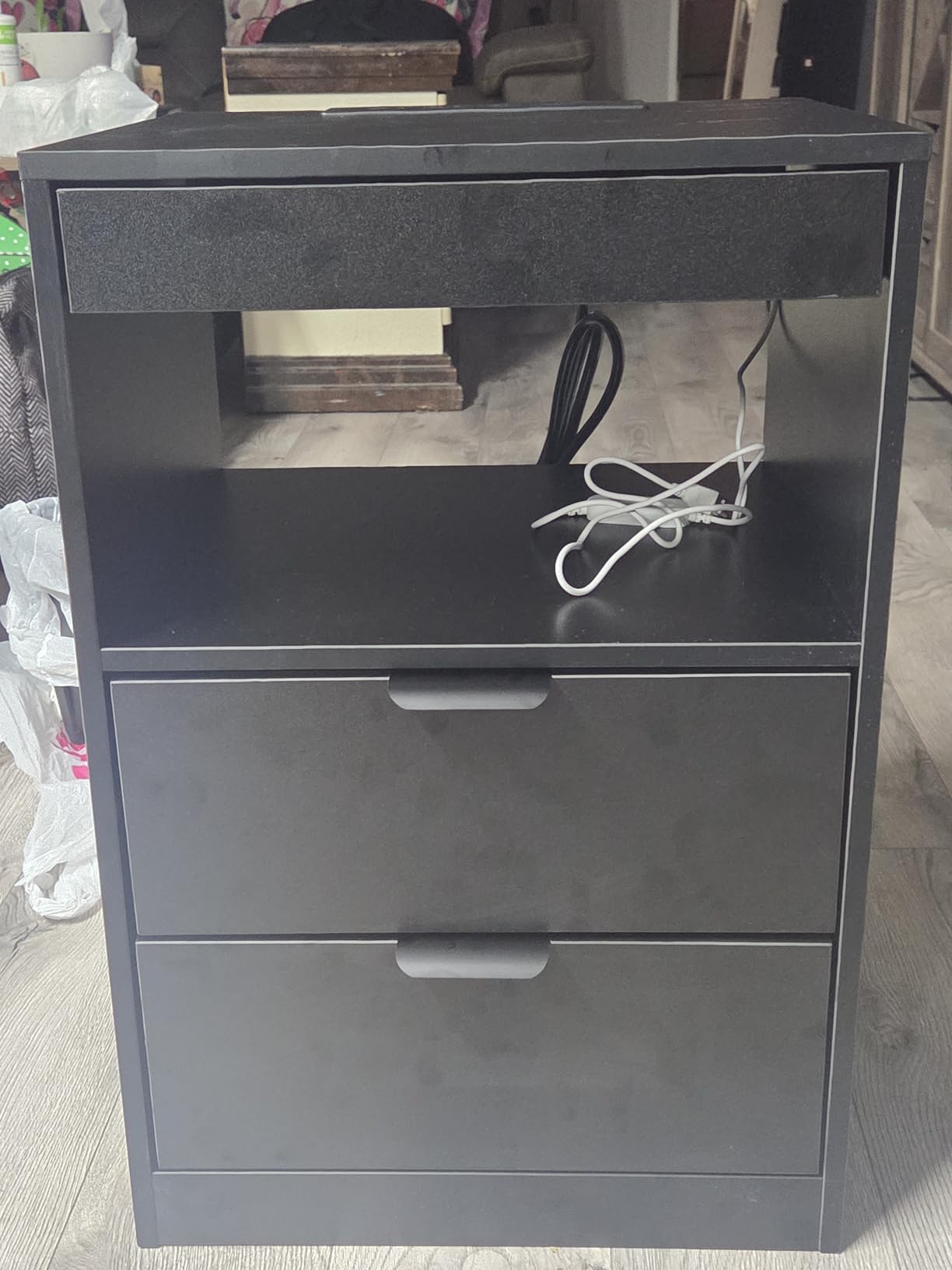 ADORNEVE Black LED Nightstand with Wireless Charging Station and 2 Drawers customer photo 2