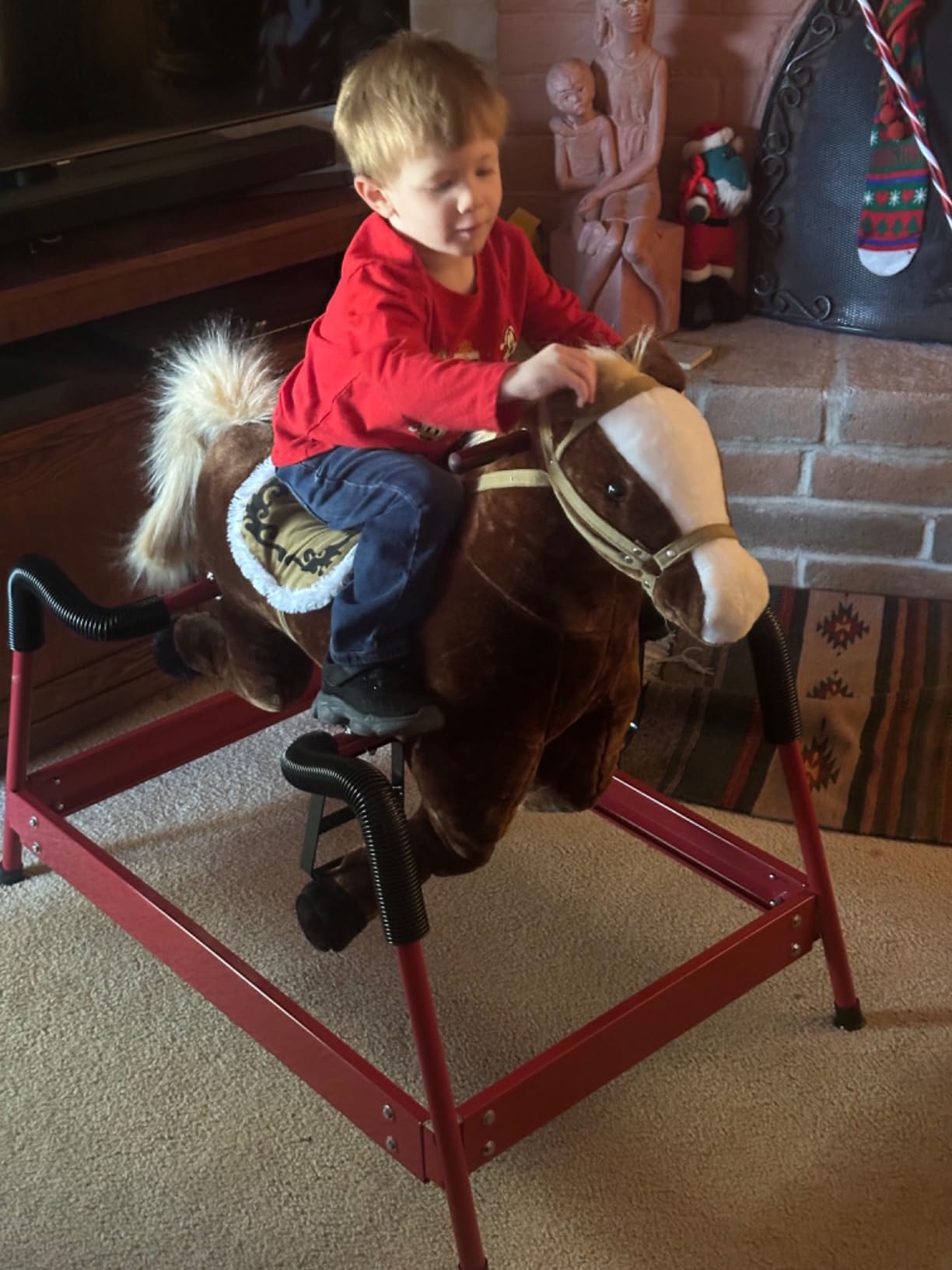 Qaba Kids Spring Rocking Horse Ride on Horse for Girls and Boys Light Brown customer photo 2