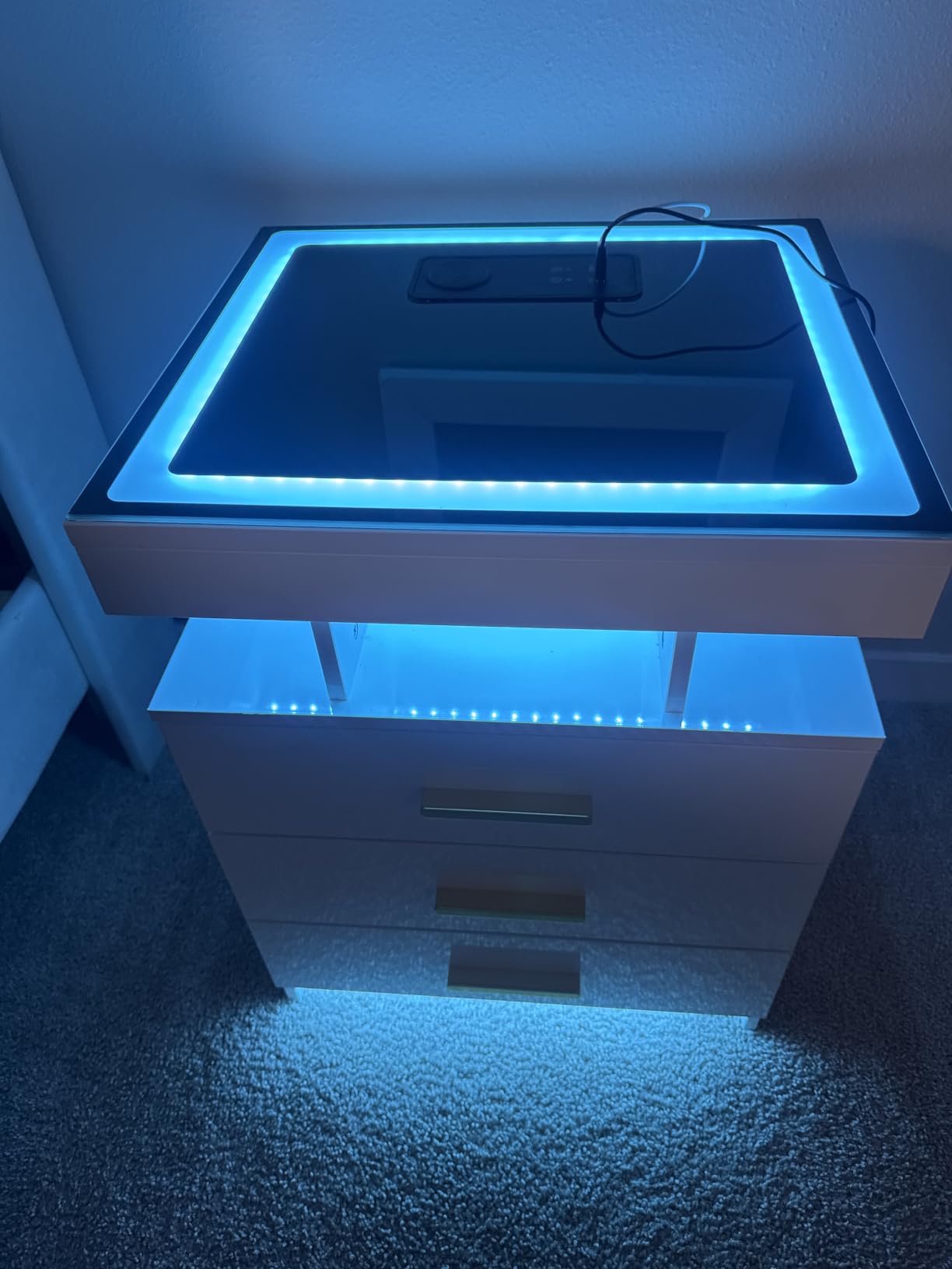 HNEBC LED Nightstand with Wireless Charging Station for Bedroom,Black customer photo 1